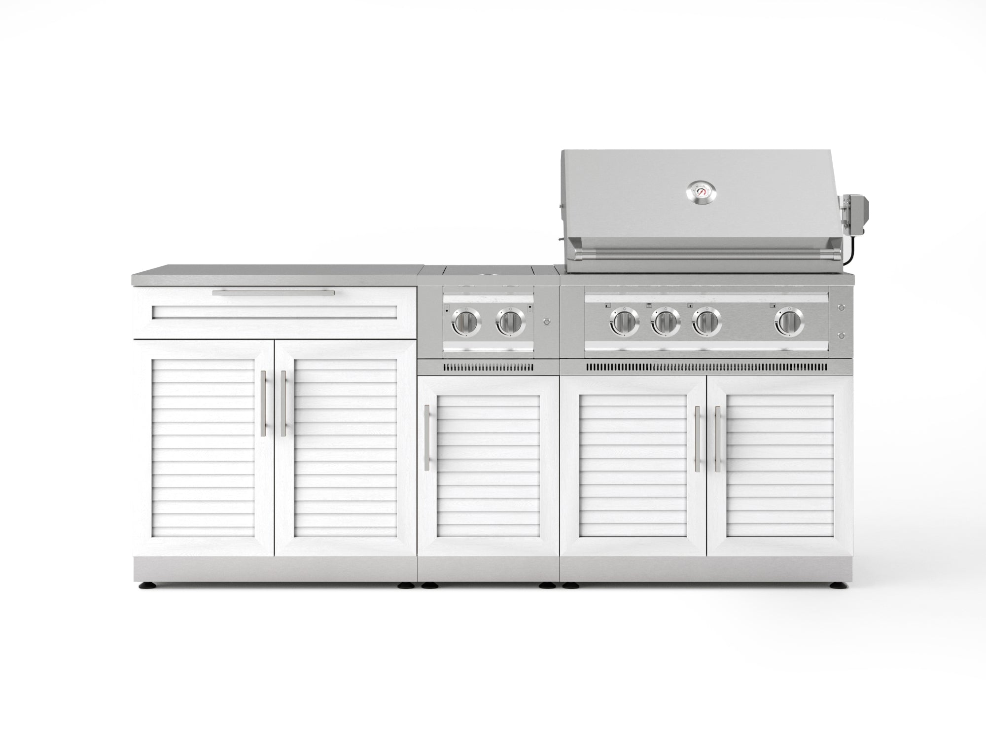 Test - Outdoor Kitchen Stainless Steel 6-Piece Cabinet Set with Platinum Grill, Dual Side Burner, Bar and Grill Cabinet and Stainless Steel Countertop