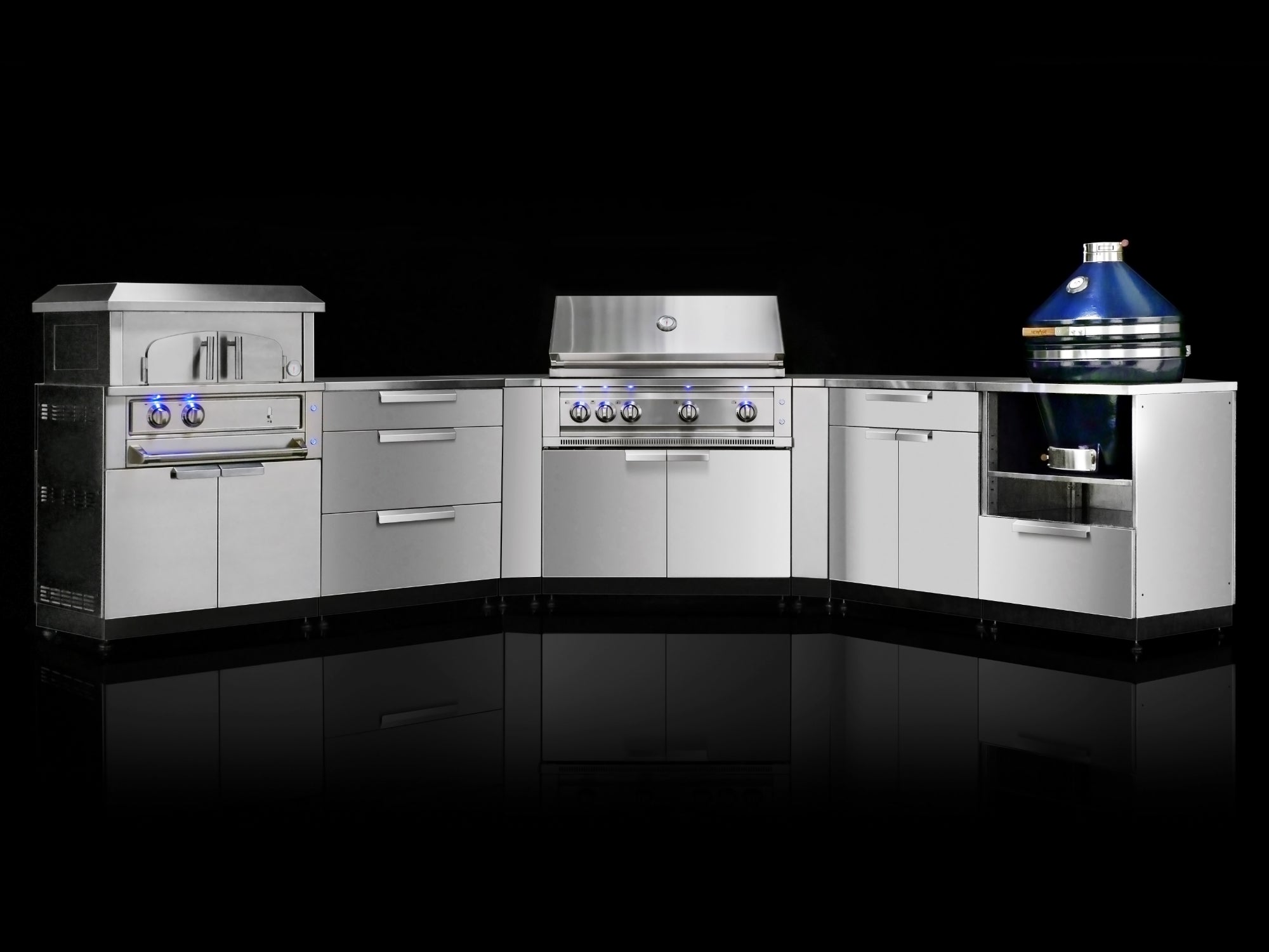Test - Outdoor Kitchen Stainless Steel 6-Piece Cabinet Set with Platinum Grill, Dual Side Burner, Bar and Grill Cabinet and Stainless Steel Countertop