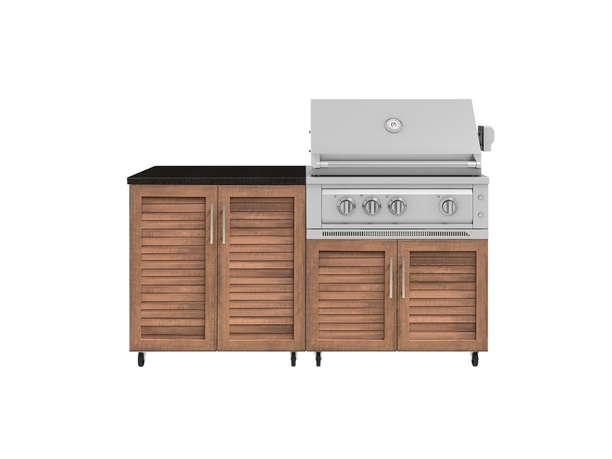 Outdoor Kitchen Louvered Stainless Steel 4 Piece Cabinet Set with Casters and 2 Door, Grill Cabinet, Platinum Grill, Countertop