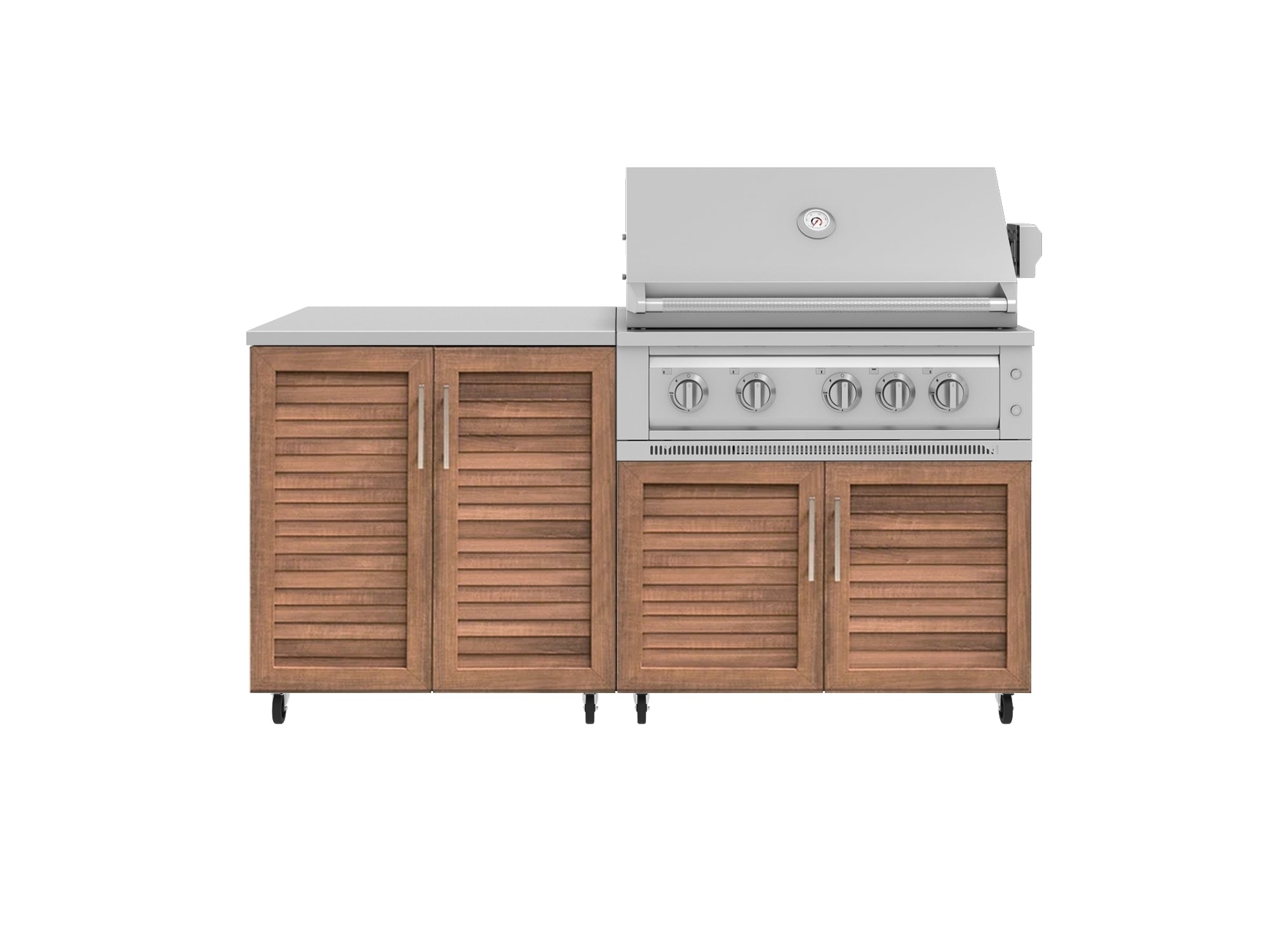 Outdoor Kitchen Louvered Stainless Steel 4 Piece Cabinet Set with Casters and 2 Door, Grill Cabinet, Platinum Grill, Countertop