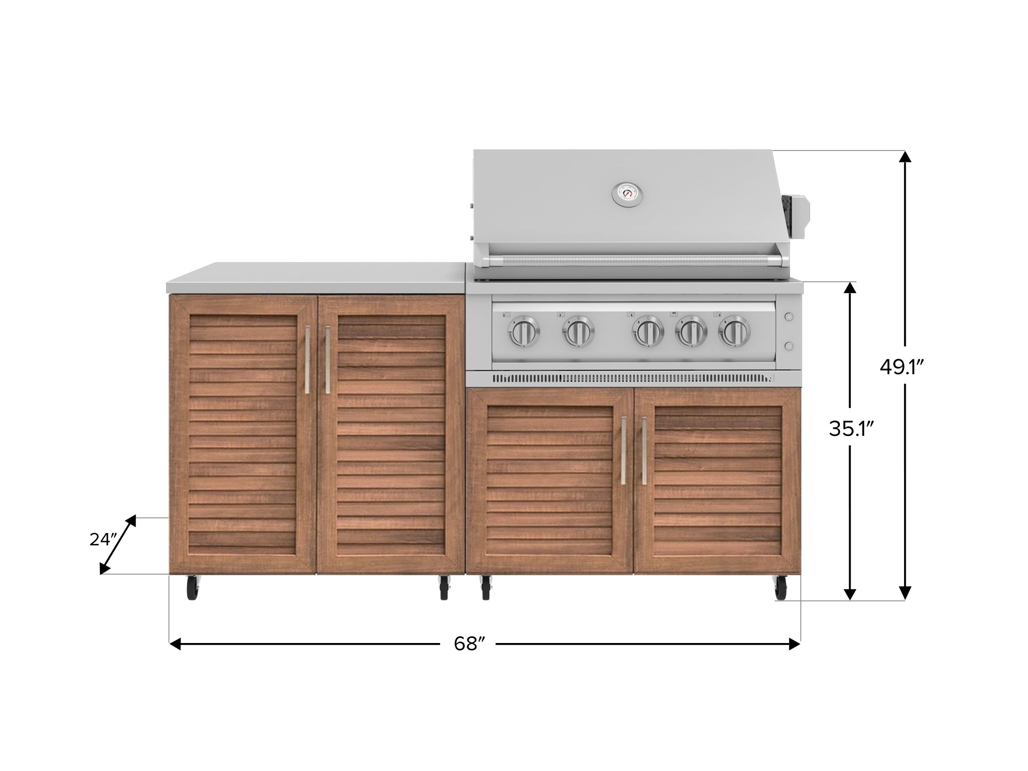 Outdoor Kitchen Louvered Stainless Steel 4 Piece Cabinet Set with Casters and 2 Door, Grill Cabinet, Platinum Grill, Countertop
