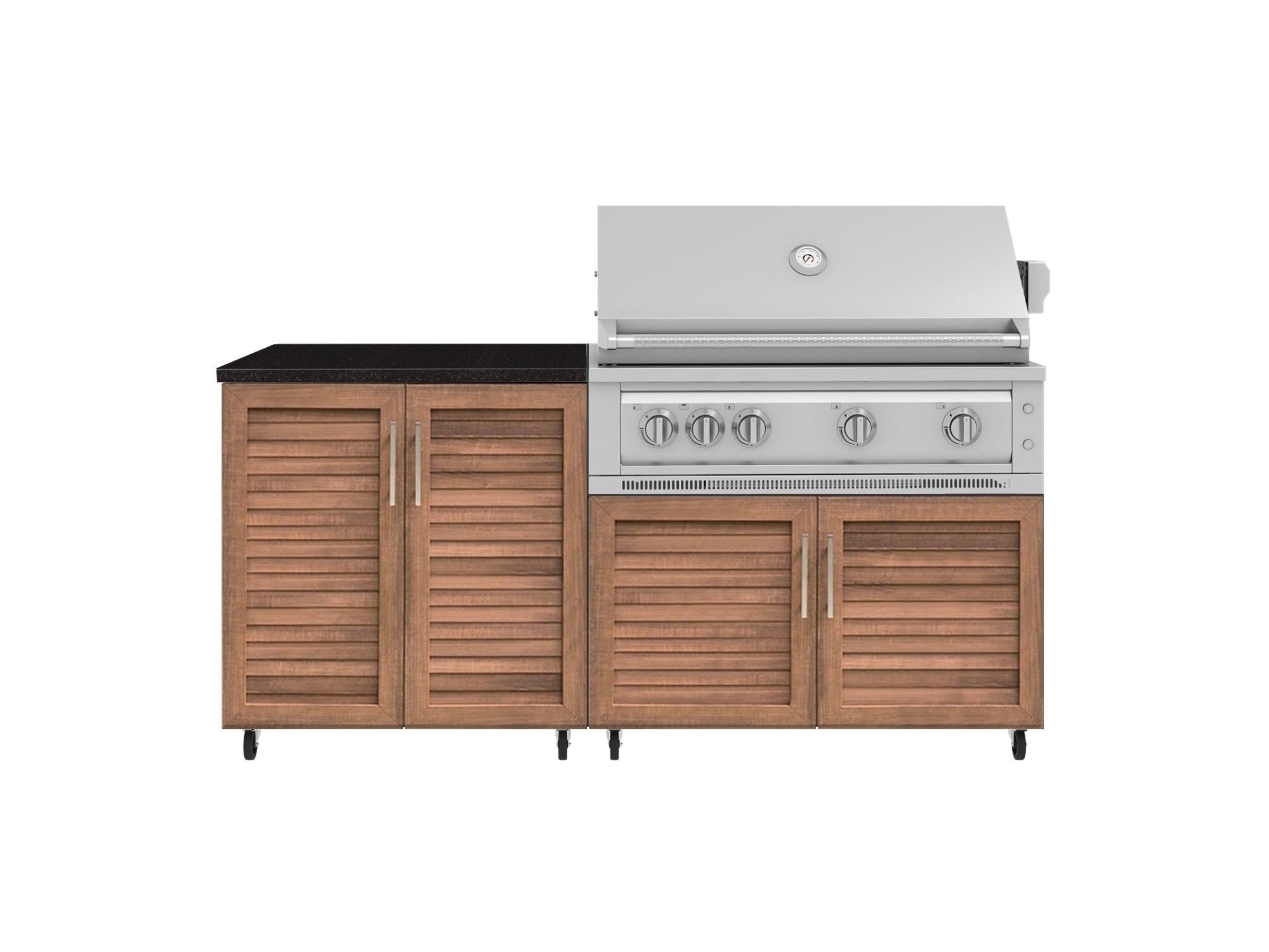 Outdoor Kitchen Louvered Stainless Steel 4 Piece Cabinet Set with Casters and 2 Door, Grill Cabinet, Platinum Grill, Countertop