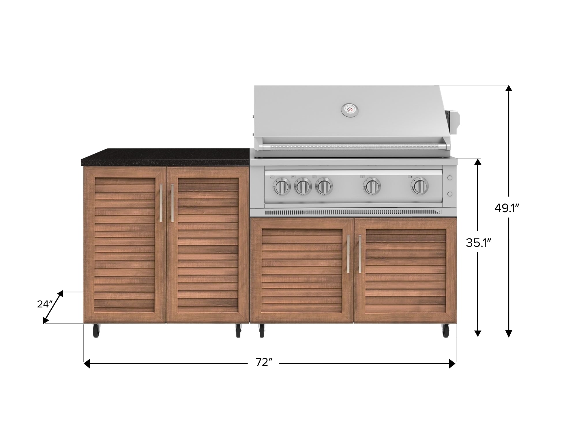Outdoor Kitchen Louvered Stainless Steel 4 Piece Cabinet Set with Casters and 2 Door, Grill Cabinet, Platinum Grill, Countertop