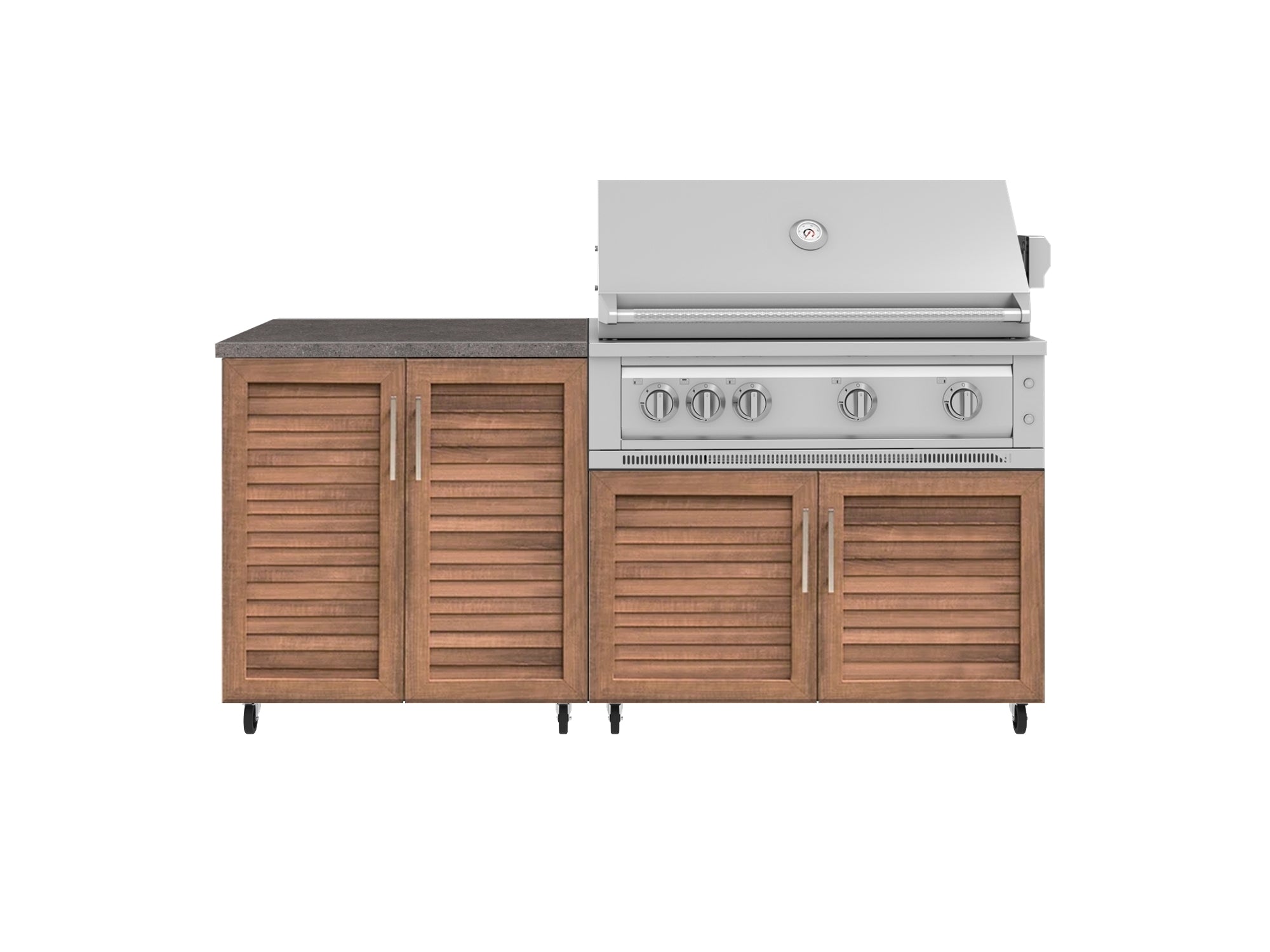 Outdoor Kitchen Louvered Stainless Steel 4 Piece Cabinet Set with Casters and 2 Door, Grill Cabinet, Platinum Grill, Countertop