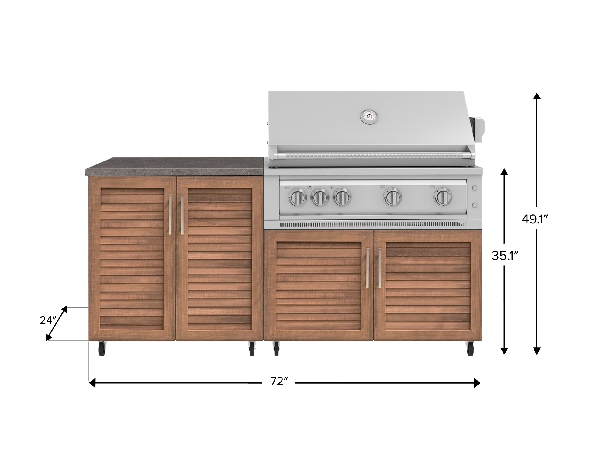 Outdoor Kitchen Louvered Stainless Steel 4 Piece Cabinet Set with Casters and 2 Door, Grill Cabinet, Platinum Grill, Countertop