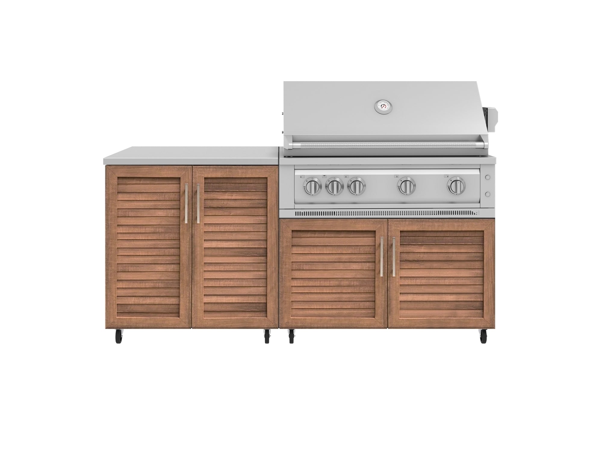 Outdoor Kitchen Louvered Stainless Steel 4 Piece Cabinet Set with Casters and 2 Door, Grill Cabinet, Platinum Grill, Countertop