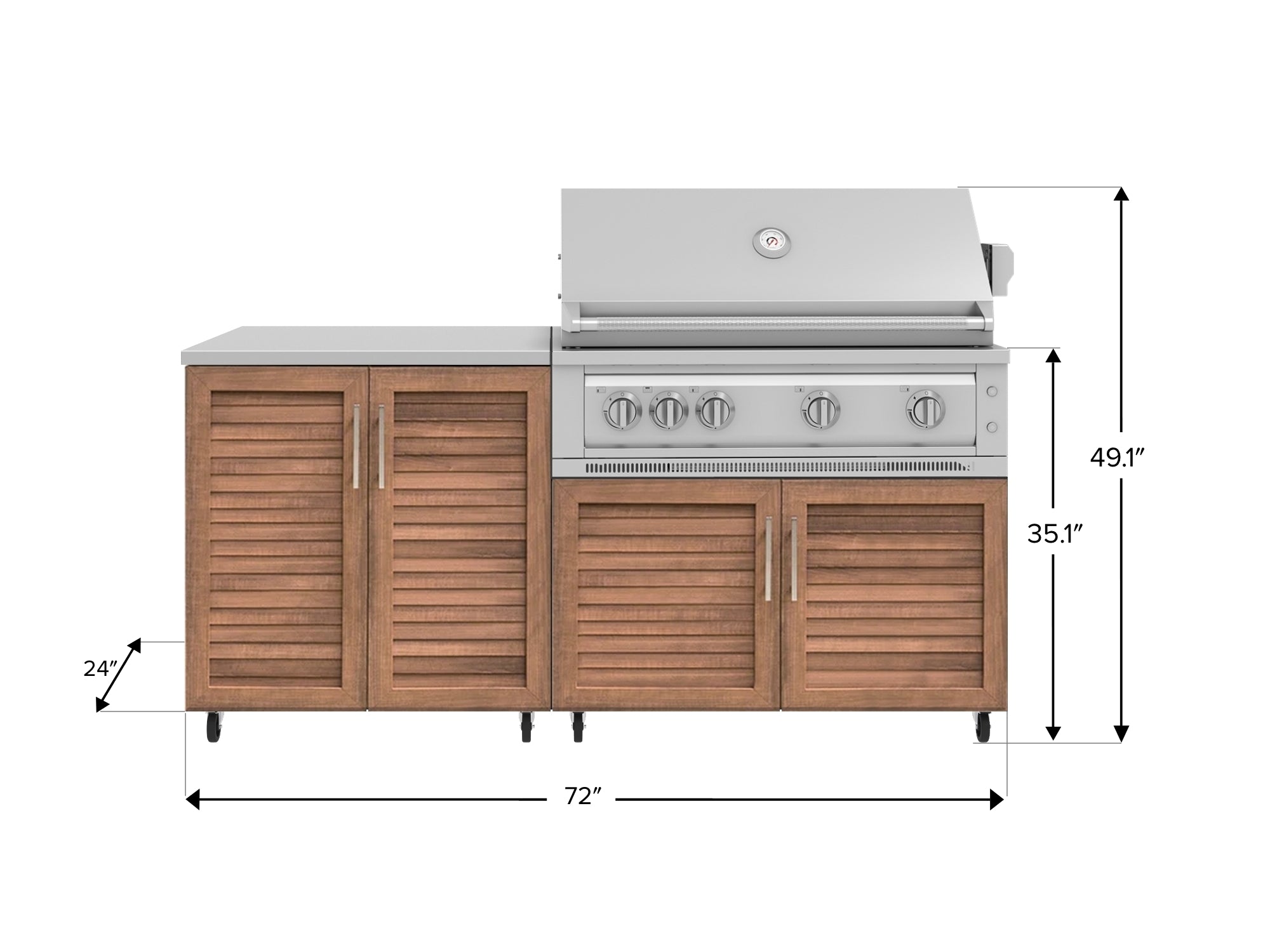 Outdoor Kitchen Louvered Stainless Steel 4 Piece Cabinet Set with Casters and 2 Door, Grill Cabinet, Platinum Grill, Countertop