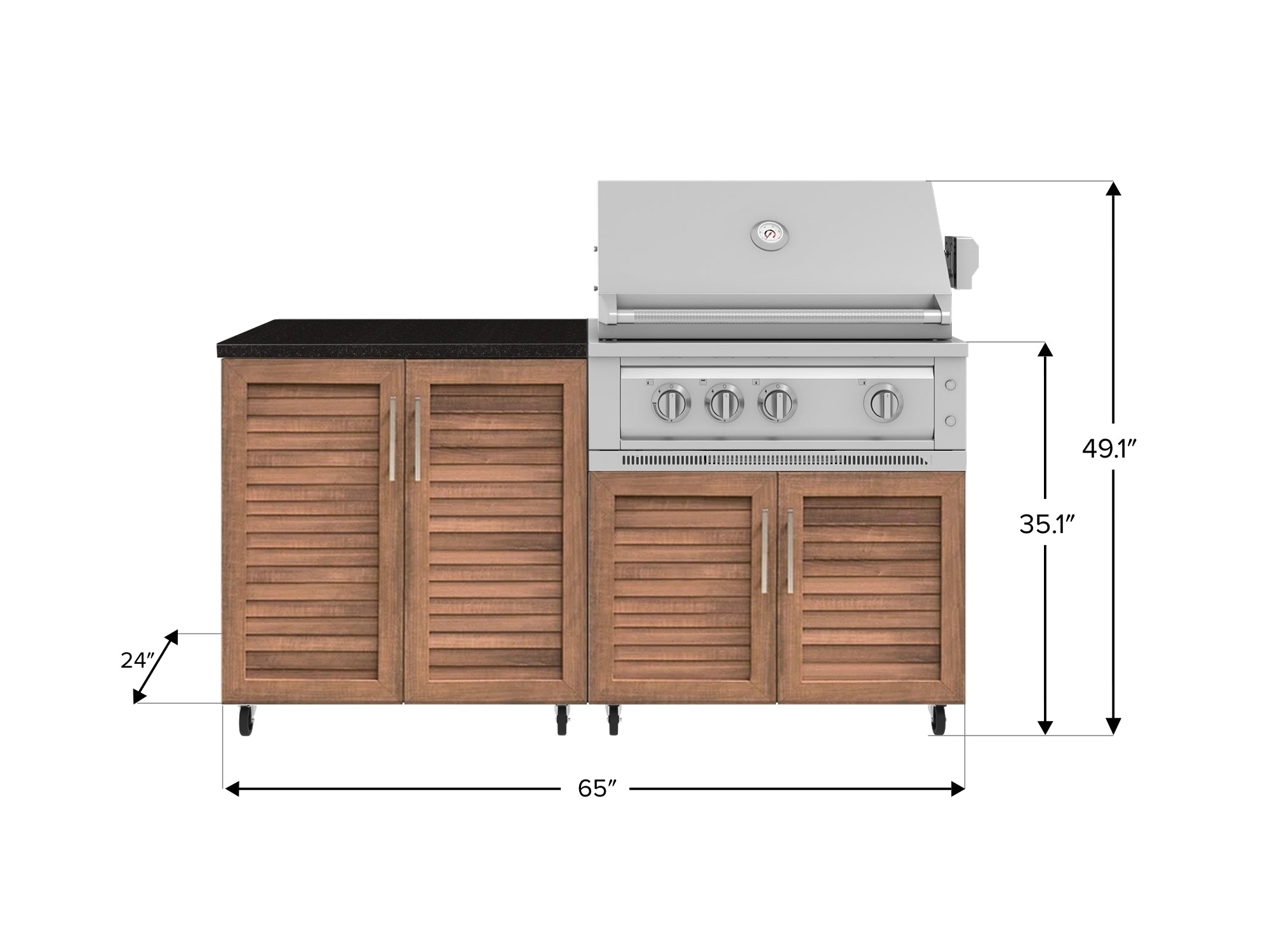 Outdoor Kitchen Louvered Stainless Steel 4 Piece Cabinet Set with Casters and 2 Door, Grill Cabinet, Platinum Grill, Countertop