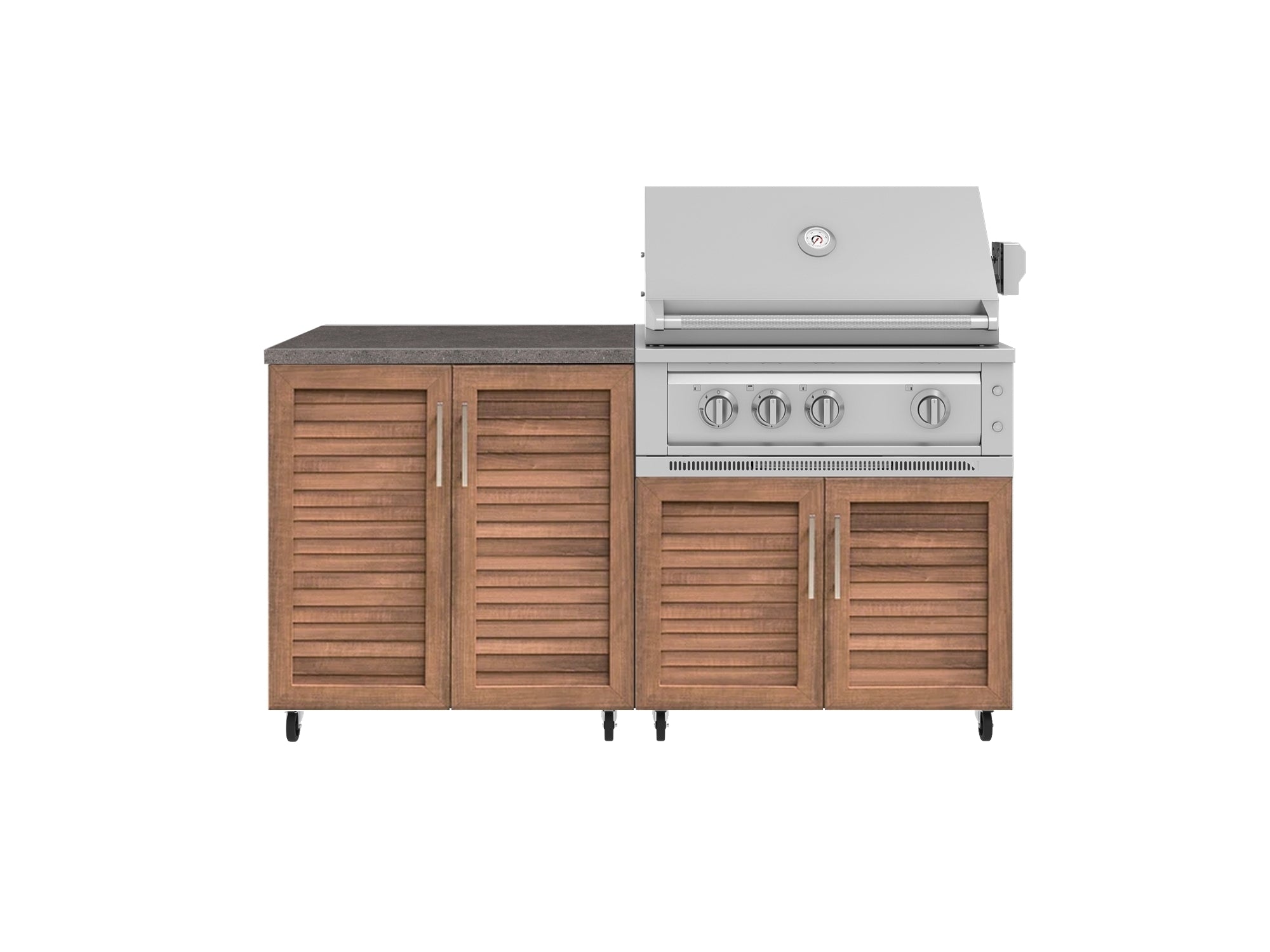 Outdoor Kitchen Louvered Stainless Steel 4 Piece Cabinet Set with Casters and 2 Door, Grill Cabinet, Platinum Grill, Countertop