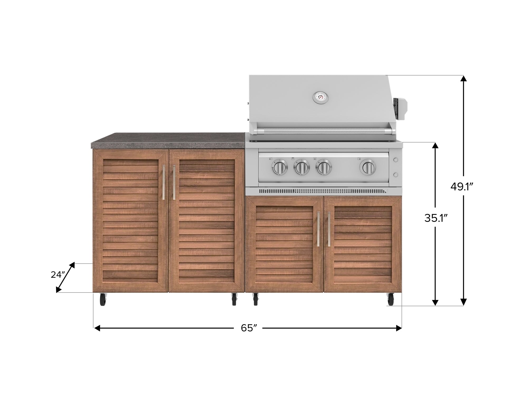Outdoor Kitchen Louvered Stainless Steel 4 Piece Cabinet Set with Casters and 2 Door, Grill Cabinet, Platinum Grill, Countertop