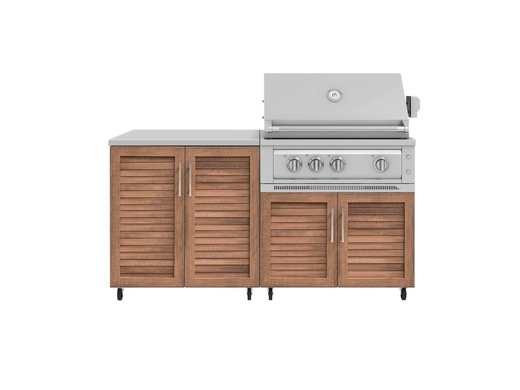 Outdoor Kitchen Louvered Stainless Steel 4 Piece Cabinet Set with Casters and 2 Door, Grill Cabinet, Platinum Grill, Countertop