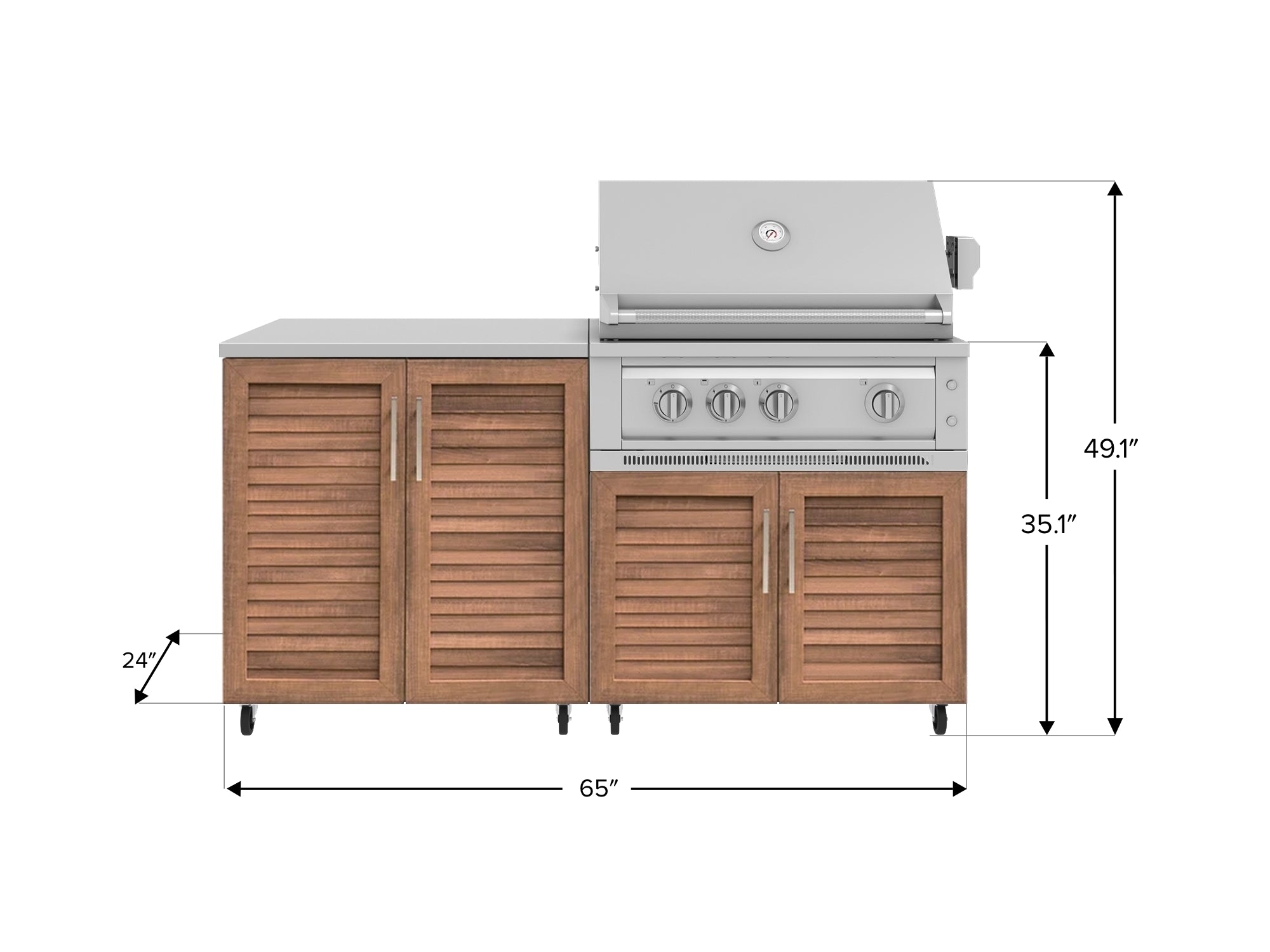 Outdoor Kitchen Louvered Stainless Steel 4 Piece Cabinet Set with Casters and 2 Door, Grill Cabinet, Platinum Grill, Countertop