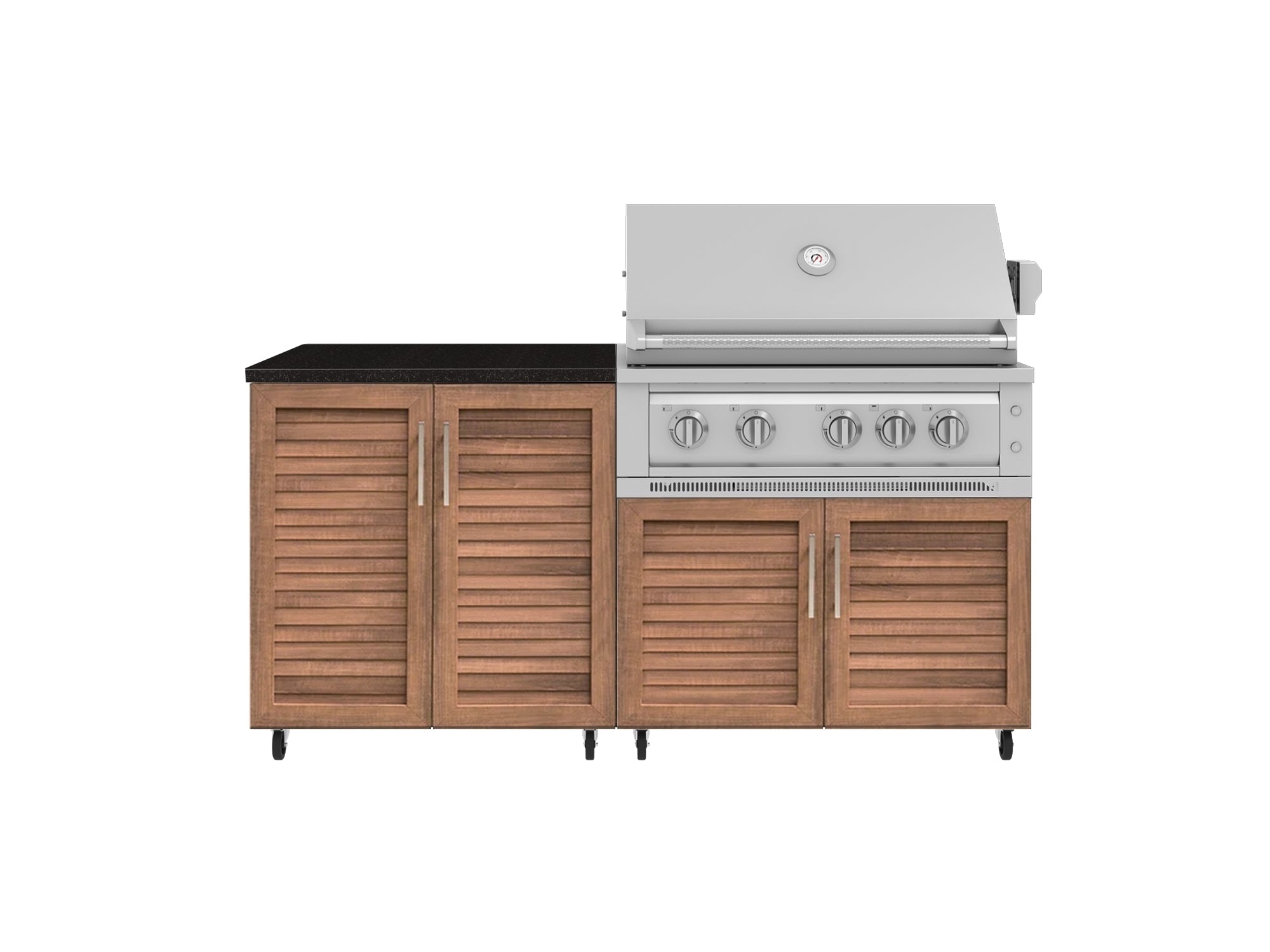 Outdoor Kitchen Louvered Stainless Steel 4 Piece Cabinet Set with Casters and 2 Door, Grill Cabinet, Platinum Grill, Countertop