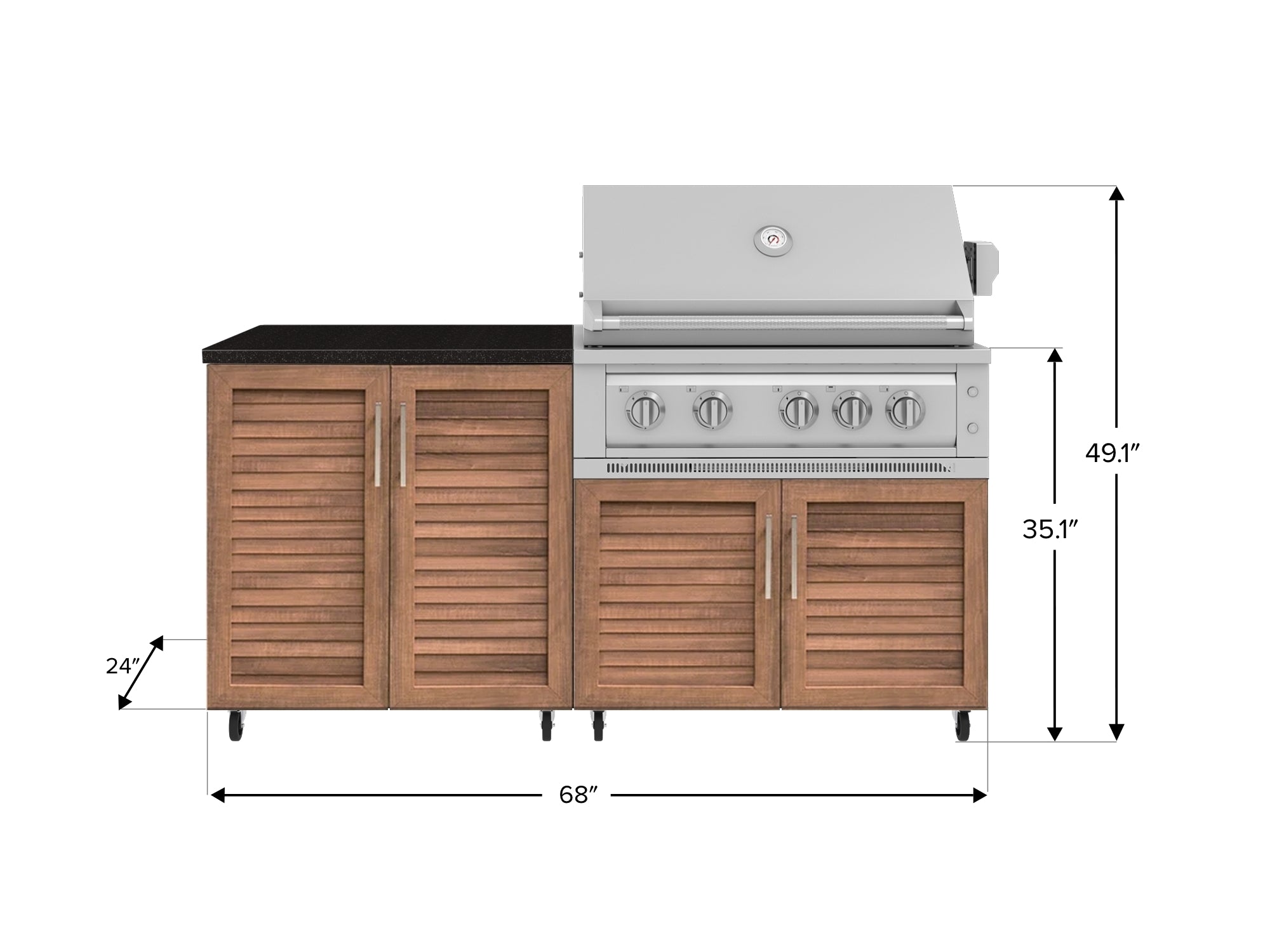 Outdoor Kitchen Louvered Stainless Steel 4 Piece Cabinet Set with Casters and 2 Door, Grill Cabinet, Platinum Grill, Countertop