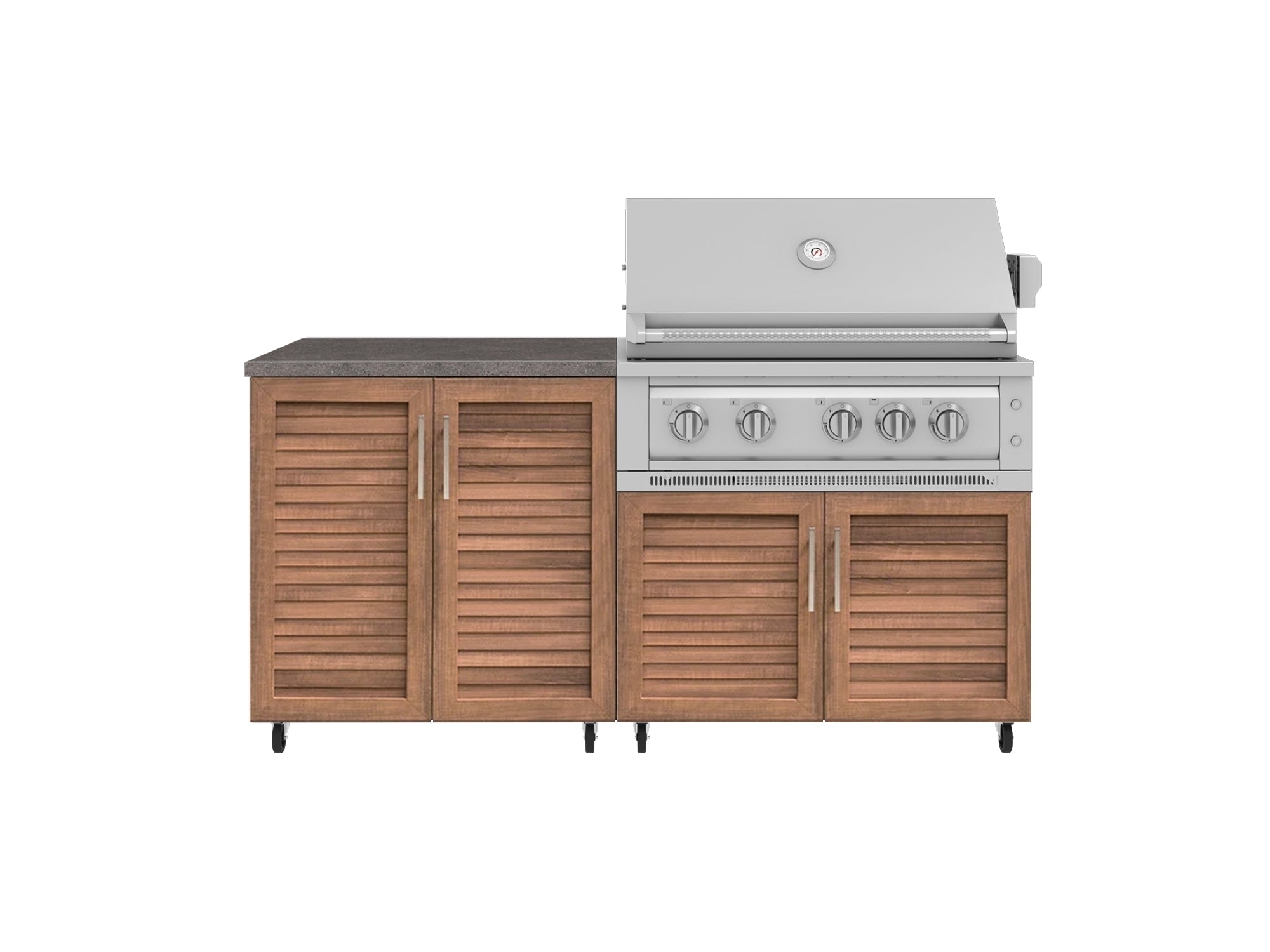 Outdoor Kitchen Louvered Stainless Steel 4 Piece Cabinet Set with Casters and 2 Door, Grill Cabinet, Platinum Grill, Countertop