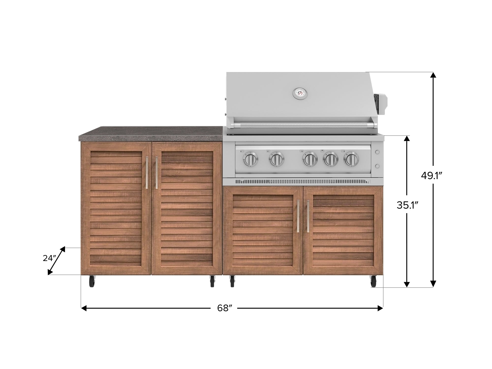 Outdoor Kitchen Louvered Stainless Steel 4 Piece Cabinet Set with Casters and 2 Door, Grill Cabinet, Platinum Grill, Countertop