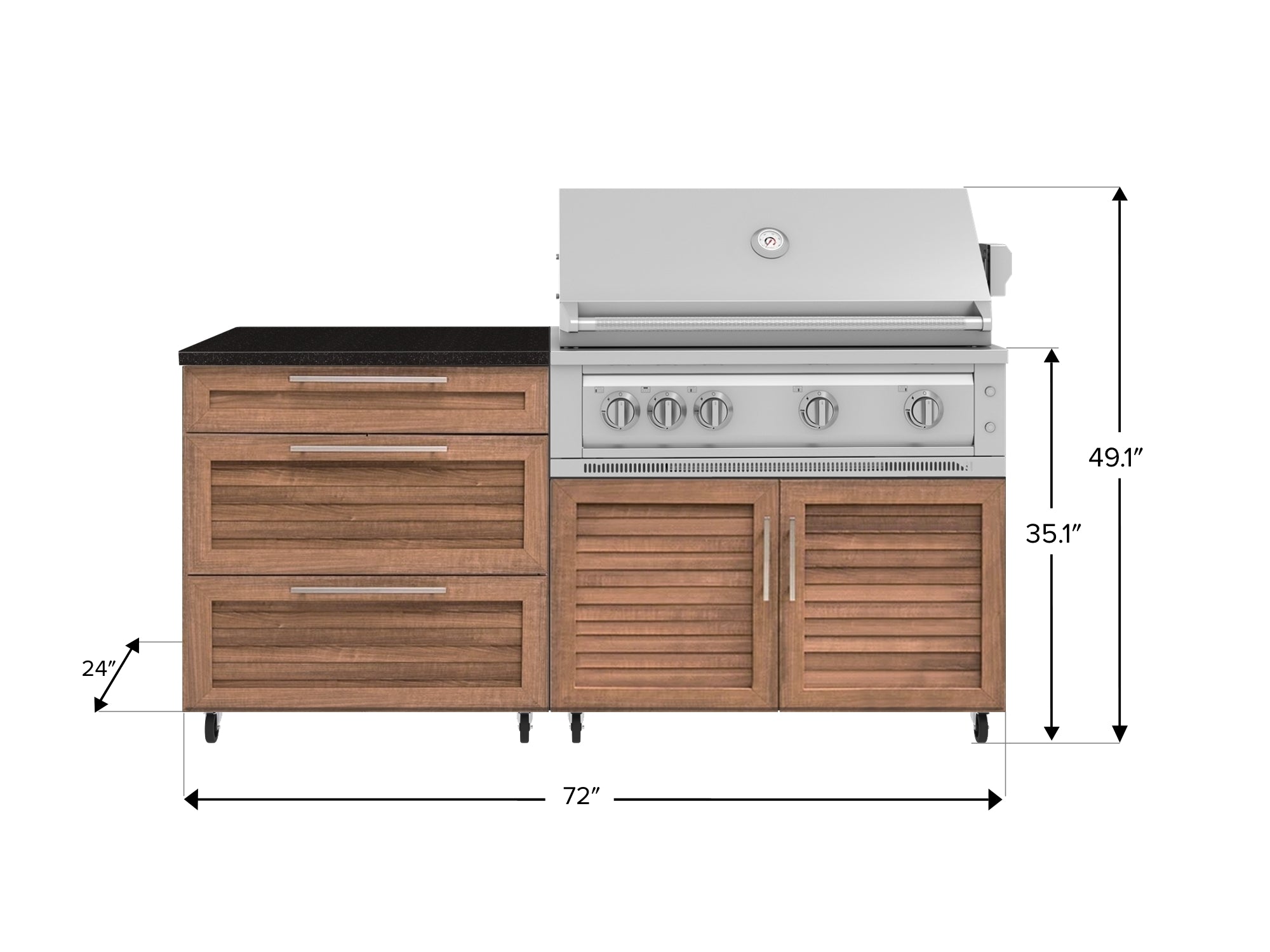 Outdoor Kitchen Louvered Stainless Steel 4 Piece Cabinet set with Casters and 3 Drawer, Grill Cabinet, Platinum Grill, Countertop