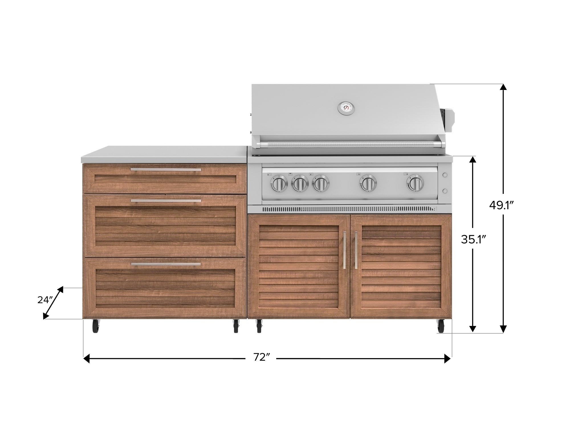 Outdoor Kitchen Louvered Stainless Steel 4 Piece Cabinet set with Casters and 3 Drawer, Grill Cabinet, Platinum Grill, Countertop