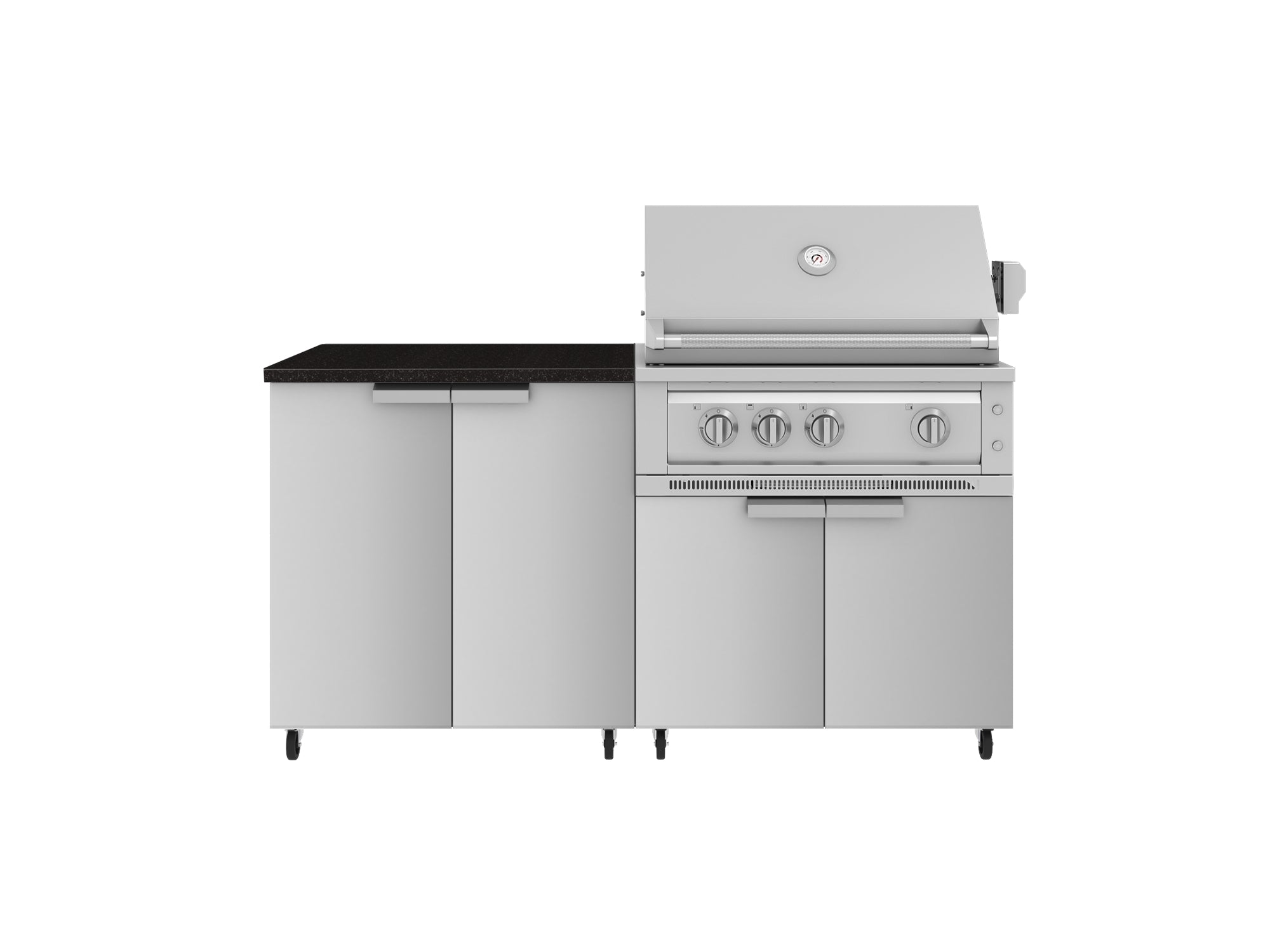 Outdoor Kitchen Stainless Steel 4 Piece Cabinet Set with Casters and 2 Door, Grill Cabinet, Platinum Grill, Countertop