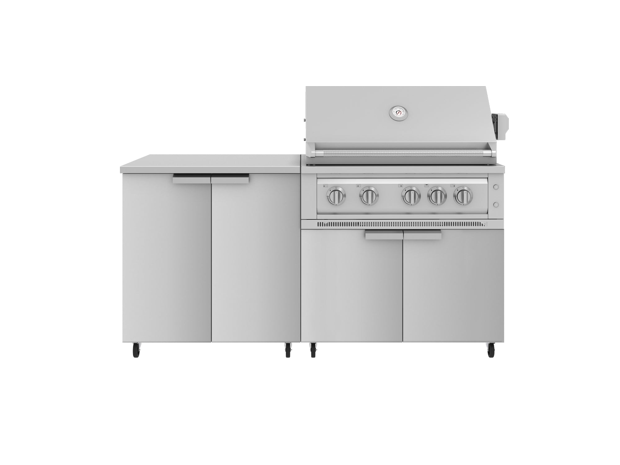 Outdoor Kitchen Stainless Steel 4 Piece Cabinet Set with Casters and 2 Door, Grill Cabinet, Platinum Grill, Countertop