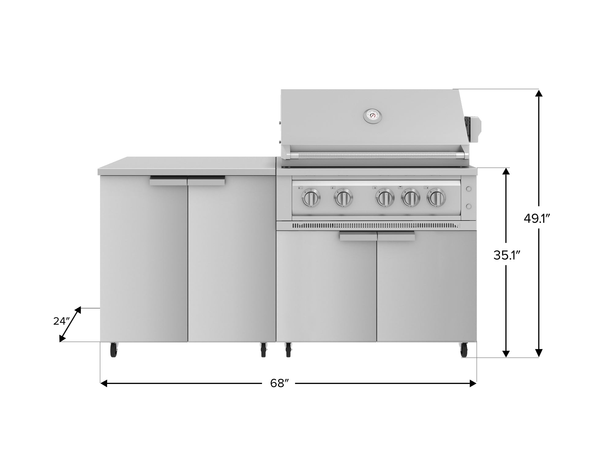 Outdoor Kitchen Stainless Steel 4 Piece Cabinet Set with Casters and 2 Door, Grill Cabinet, Platinum Grill, Countertop