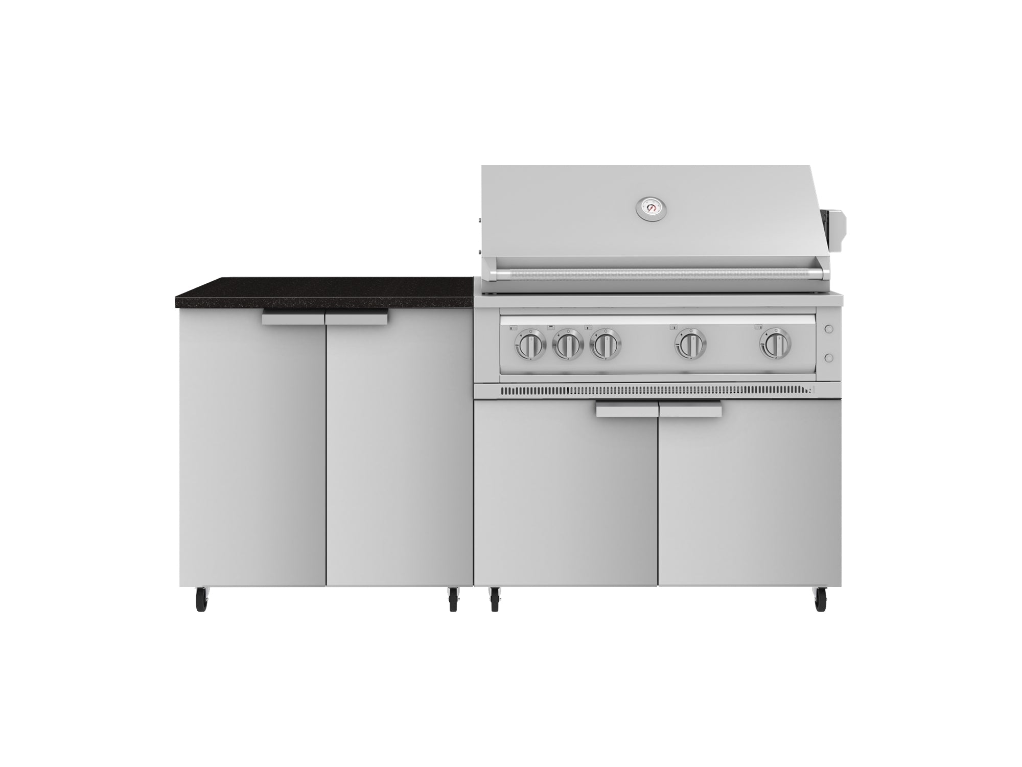 Outdoor Kitchen Stainless Steel 4 Piece Cabinet Set with Casters and 2 Door, Grill Cabinet, Platinum Grill, Countertop