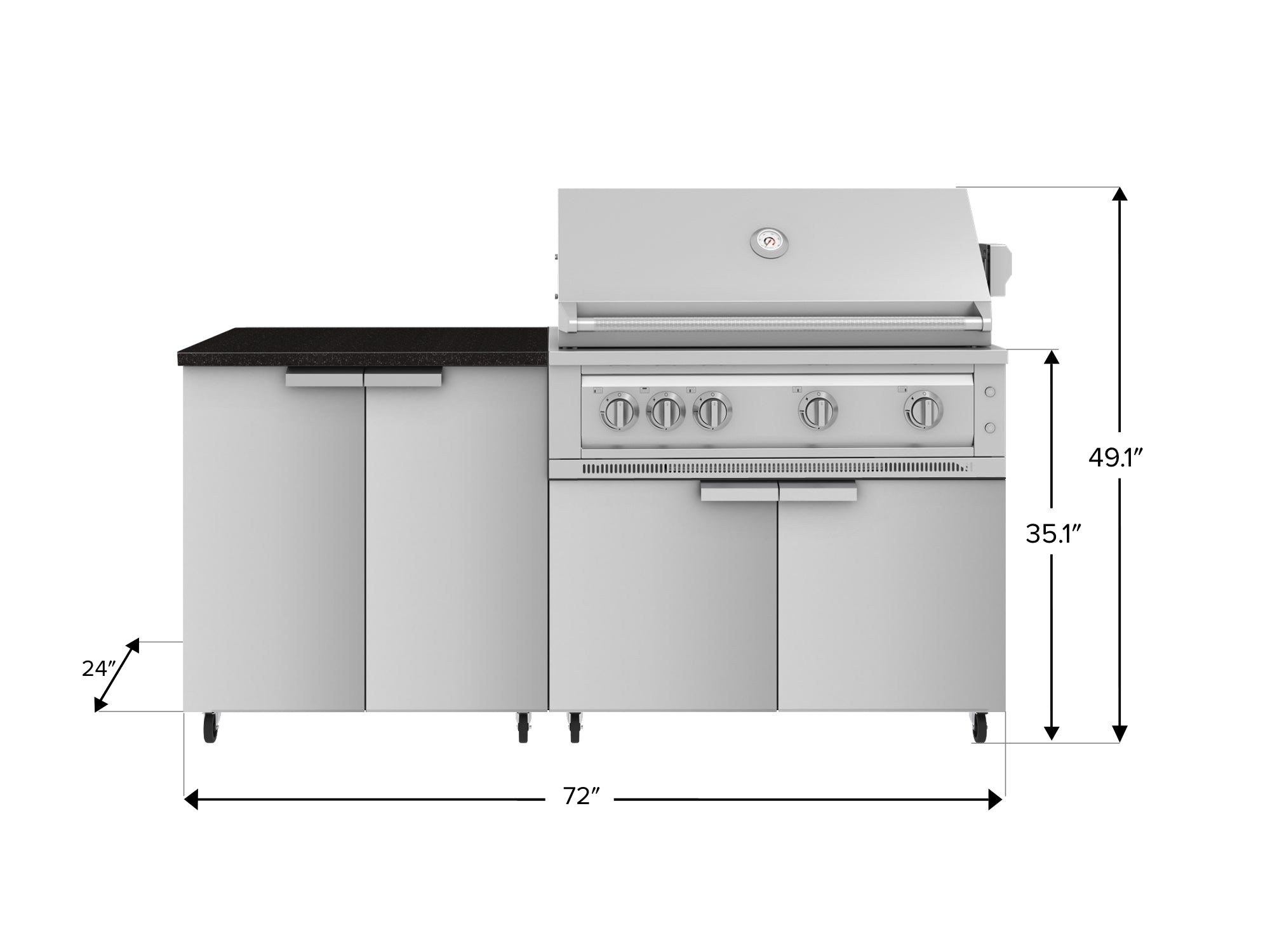 Outdoor Kitchen Stainless Steel 4 Piece Cabinet Set with Casters and 2 Door, Grill Cabinet, Platinum Grill, Countertop