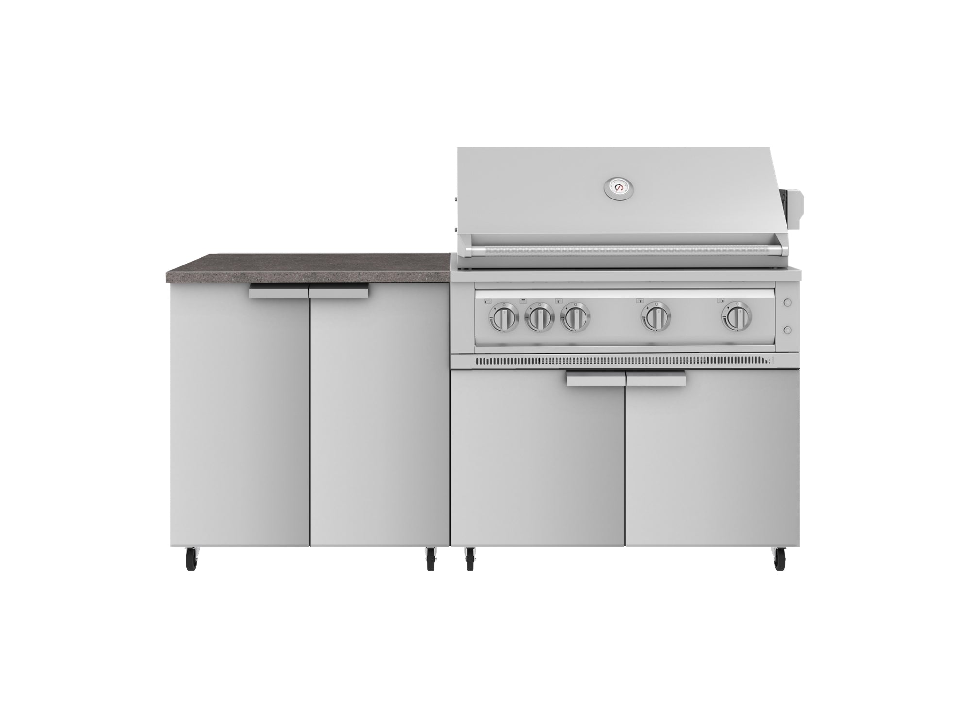Outdoor Kitchen Stainless Steel 4 Piece Cabinet Set with Casters and 2 Door, Grill Cabinet, Platinum Grill, Countertop