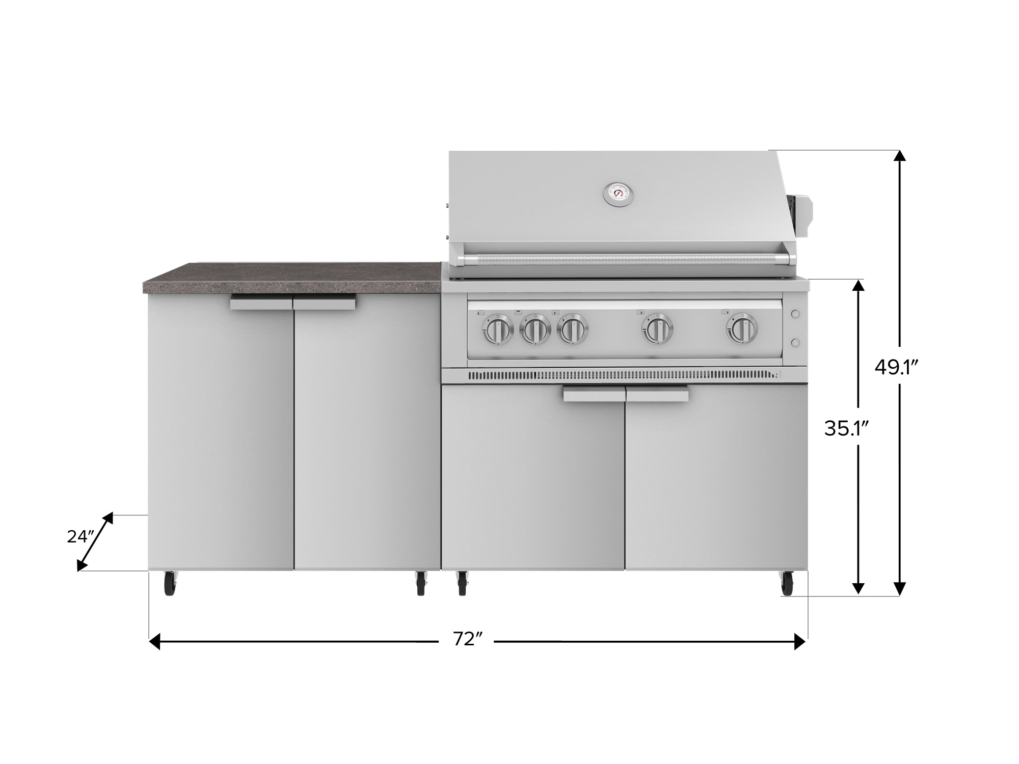 Outdoor Kitchen Stainless Steel 4 Piece Cabinet Set with Casters and 2 Door, Grill Cabinet, Platinum Grill, Countertop