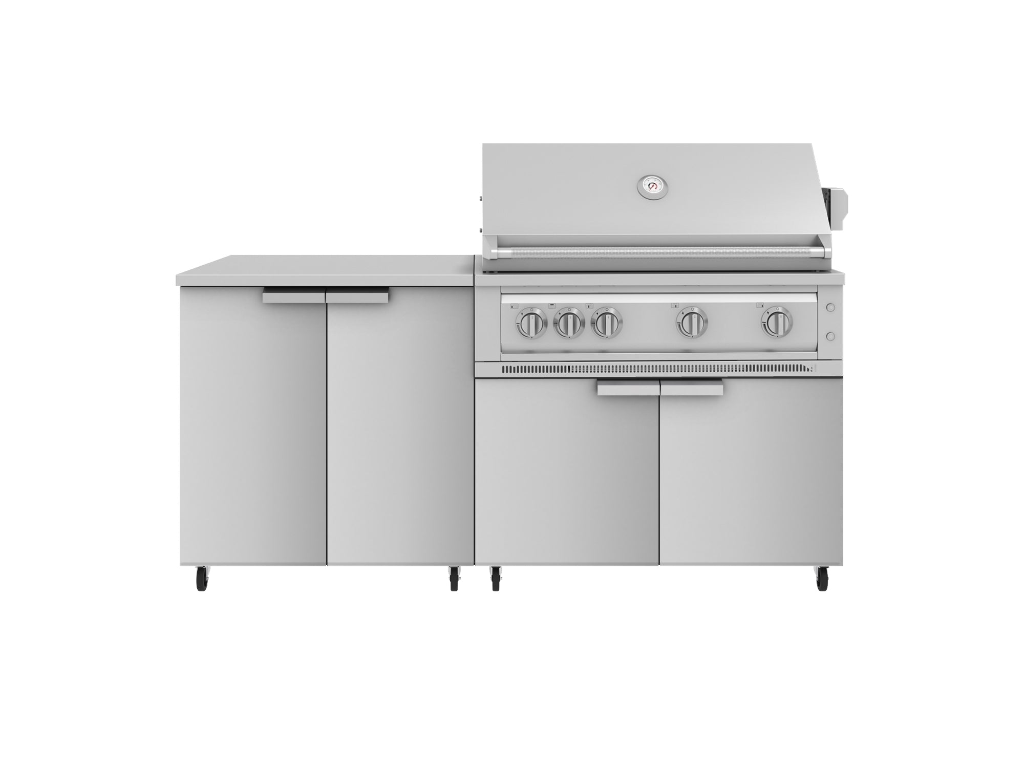 Outdoor Kitchen Stainless Steel 4 Piece Cabinet Set with Casters and 2 Door, Grill Cabinet, Platinum Grill, Countertop