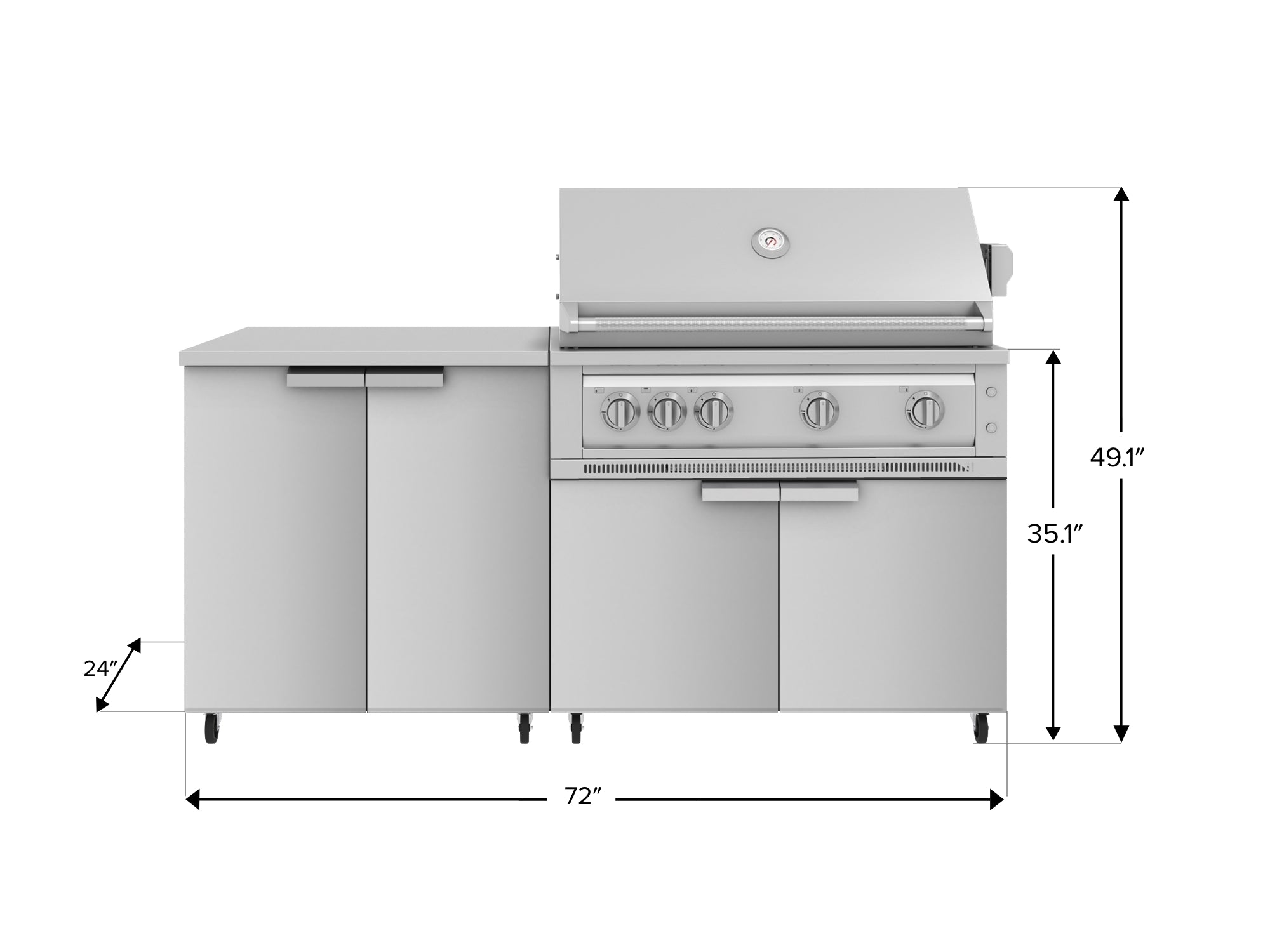 Outdoor Kitchen Stainless Steel 4 Piece Cabinet Set with Casters and 2 Door, Grill Cabinet, Platinum Grill, Countertop