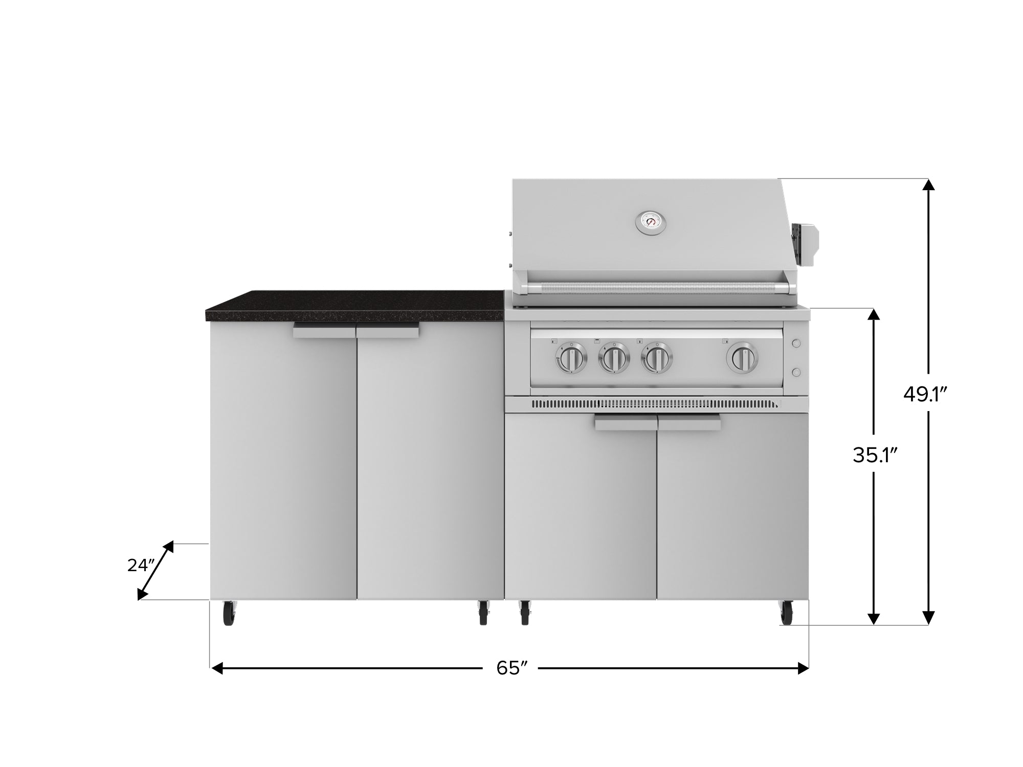 Outdoor Kitchen Stainless Steel 4 Piece Cabinet Set with Casters and 2 Door, Grill Cabinet, Platinum Grill, Countertop