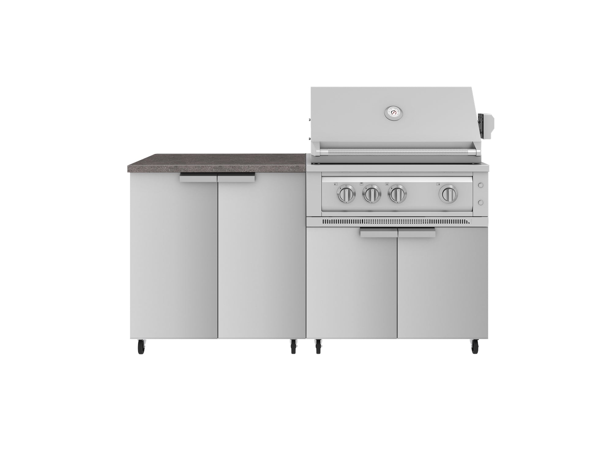 Outdoor Kitchen Stainless Steel 4 Piece Cabinet Set with Casters and 2 Door, Grill Cabinet, Platinum Grill, Countertop