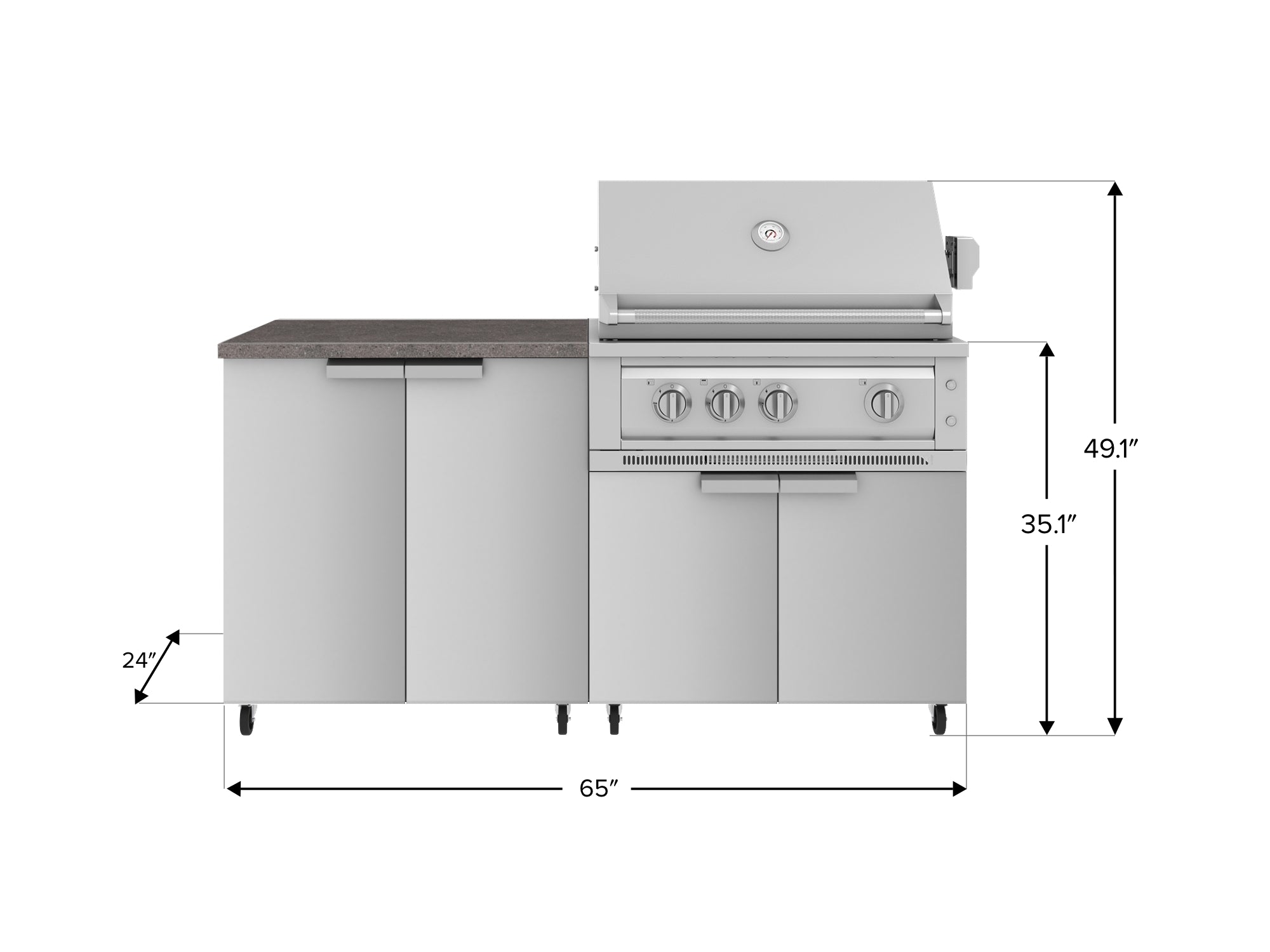 Outdoor Kitchen Stainless Steel 4 Piece Cabinet Set with Casters and 2 Door, Grill Cabinet, Platinum Grill, Countertop