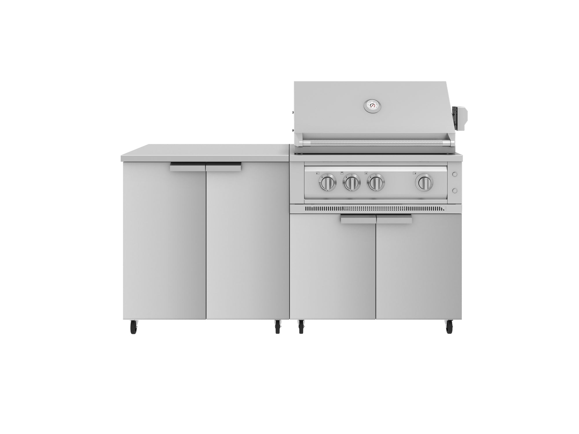 Outdoor Kitchen Stainless Steel 4 Piece Cabinet Set with Casters and 2 Door, Grill Cabinet, Platinum Grill, Countertop