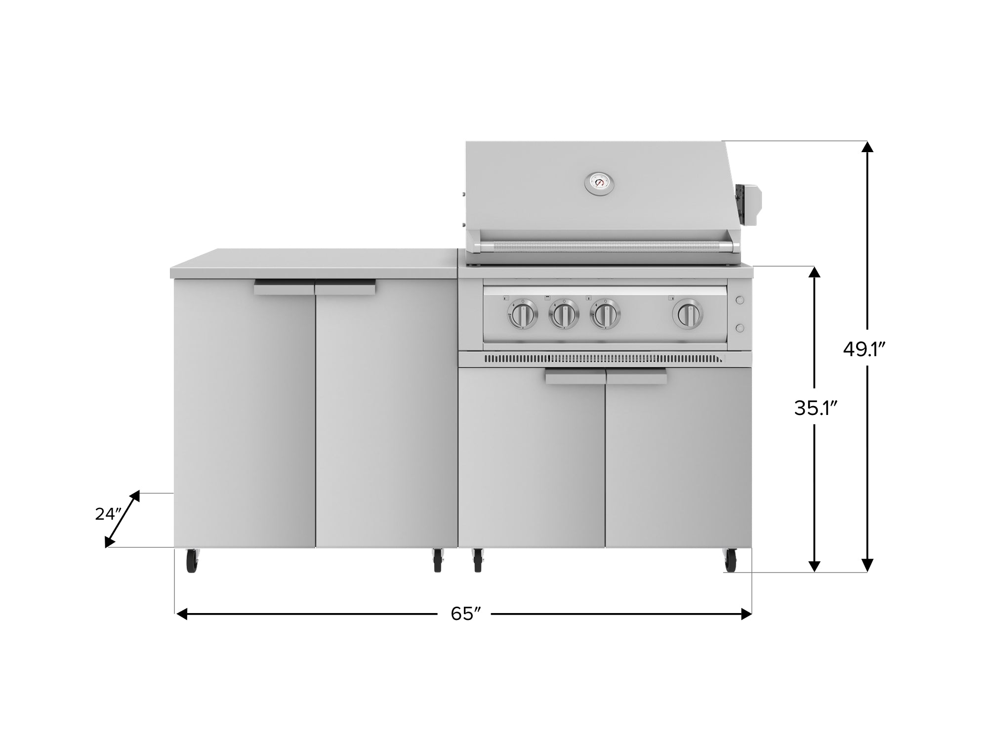 Outdoor Kitchen Stainless Steel 4 Piece Cabinet Set with Casters and 2 Door, Grill Cabinet, Platinum Grill, Countertop
