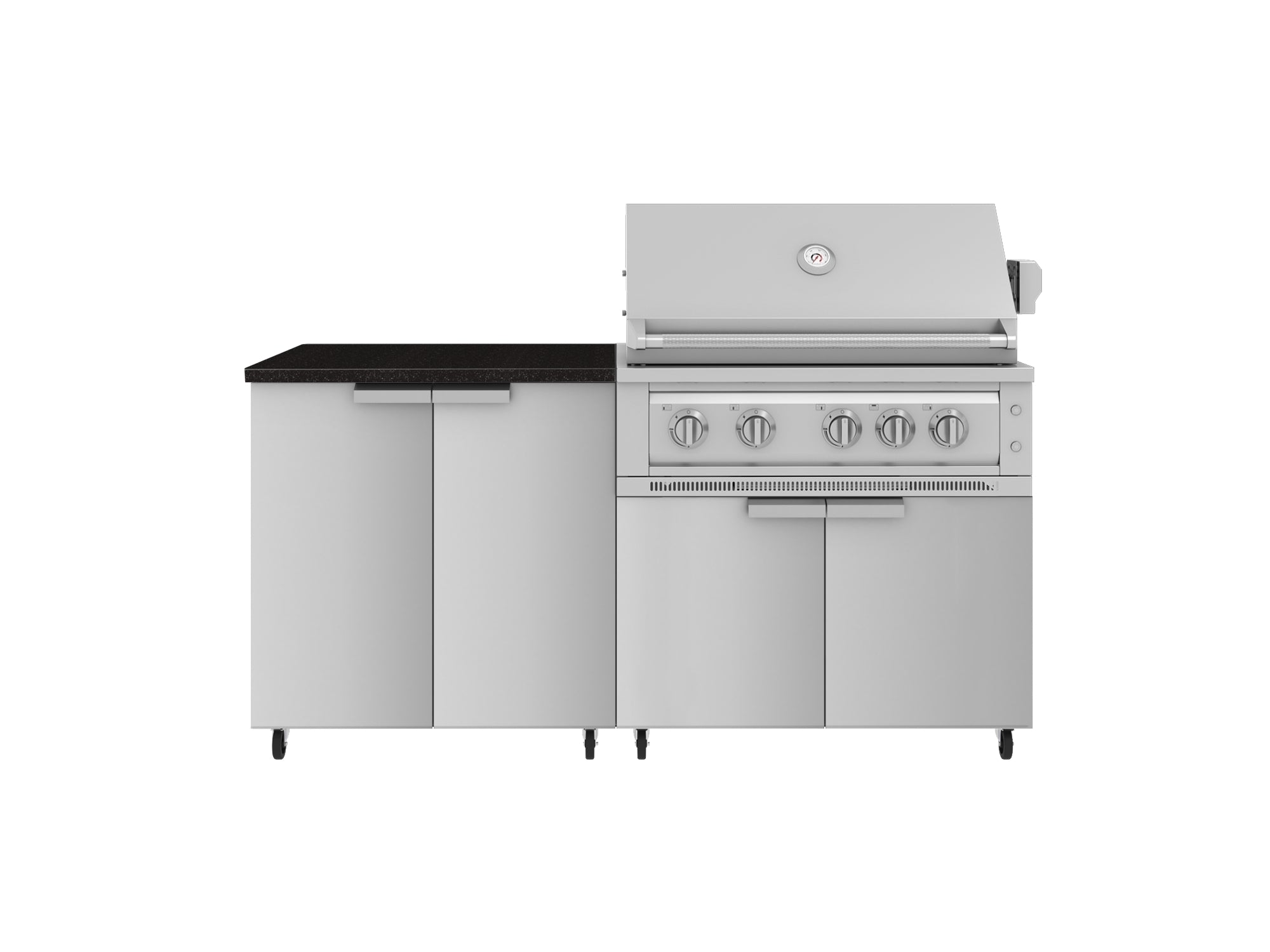 Outdoor Kitchen Stainless Steel 4 Piece Cabinet Set with Casters and 2 Door, Grill Cabinet, Platinum Grill, Countertop