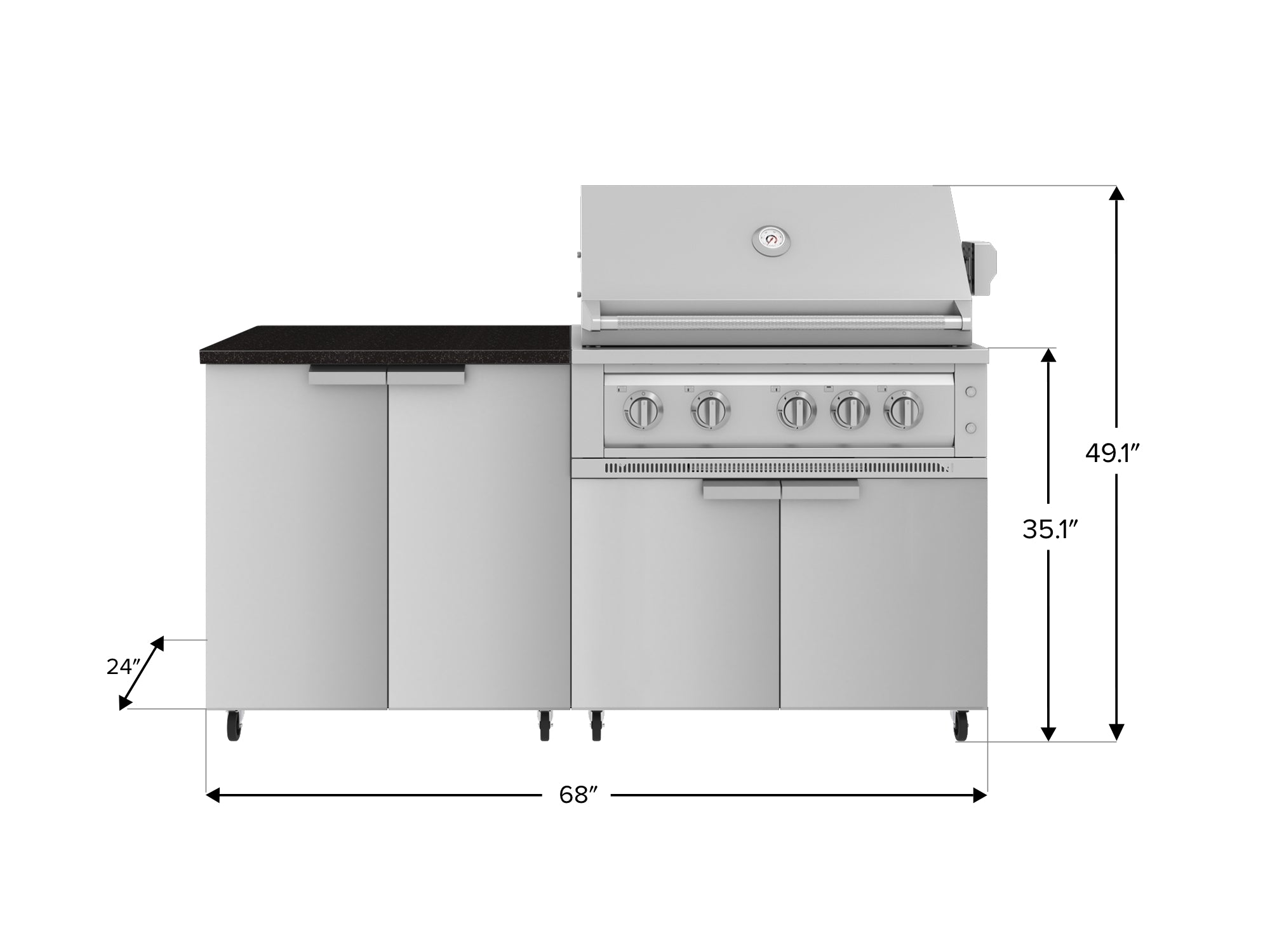 Outdoor Kitchen Stainless Steel 4 Piece Cabinet Set with Casters and 2 Door, Grill Cabinet, Platinum Grill, Countertop