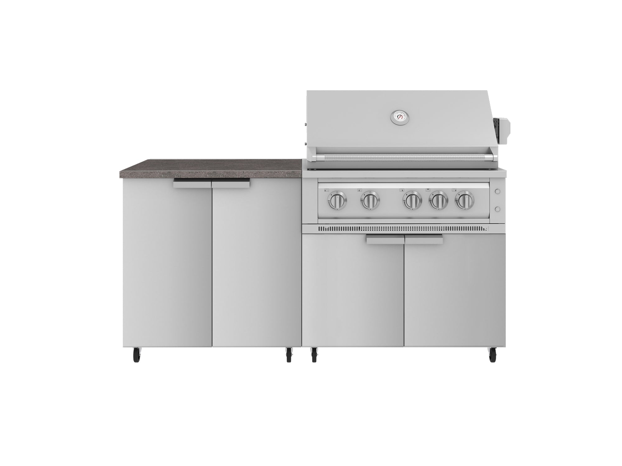 Outdoor Kitchen Stainless Steel 4 Piece Cabinet Set with Casters and 2 Door, Grill Cabinet, Platinum Grill, Countertop