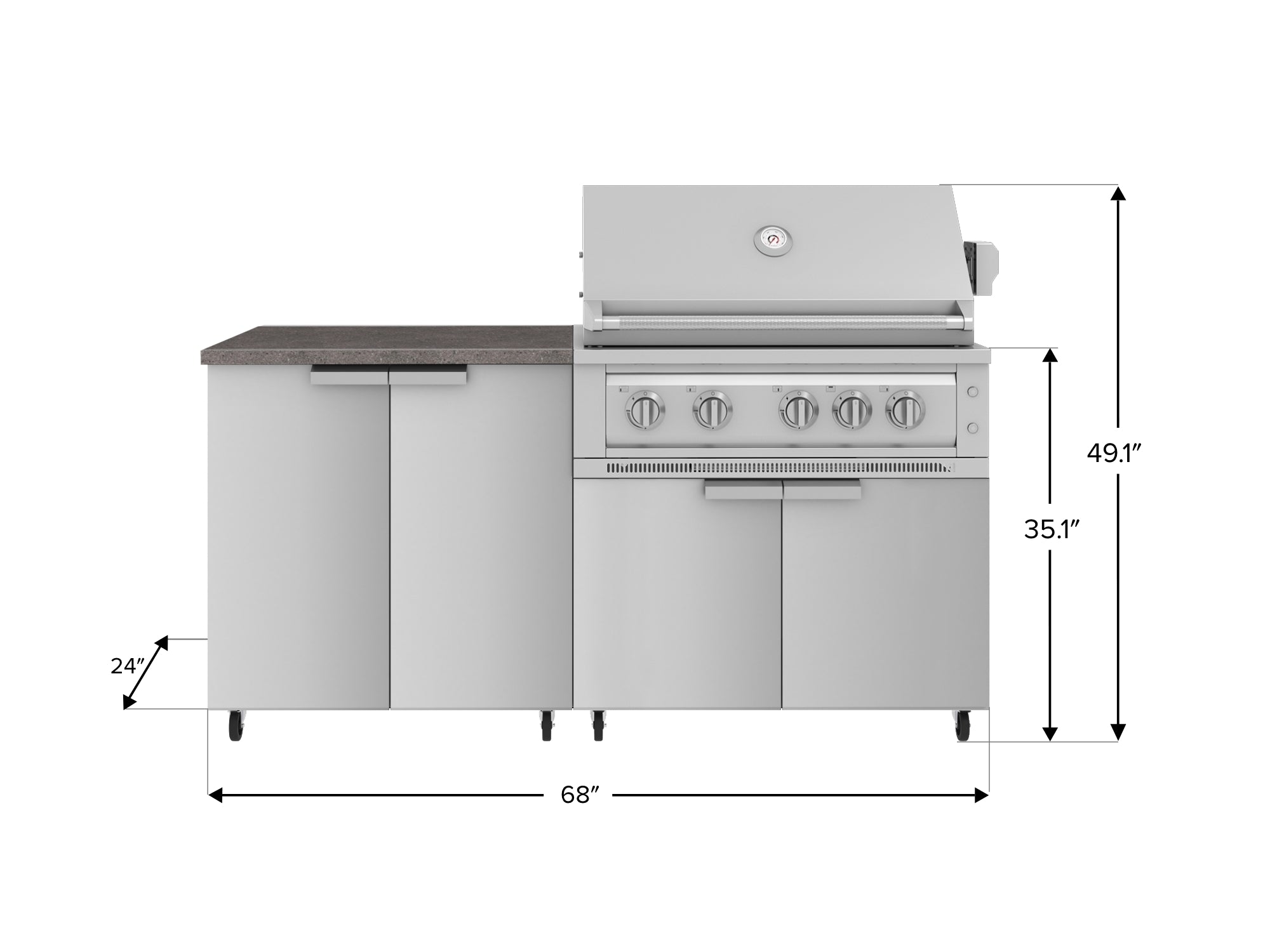 Outdoor Kitchen Stainless Steel 4 Piece Cabinet Set with Casters and 2 Door, Grill Cabinet, Platinum Grill, Countertop