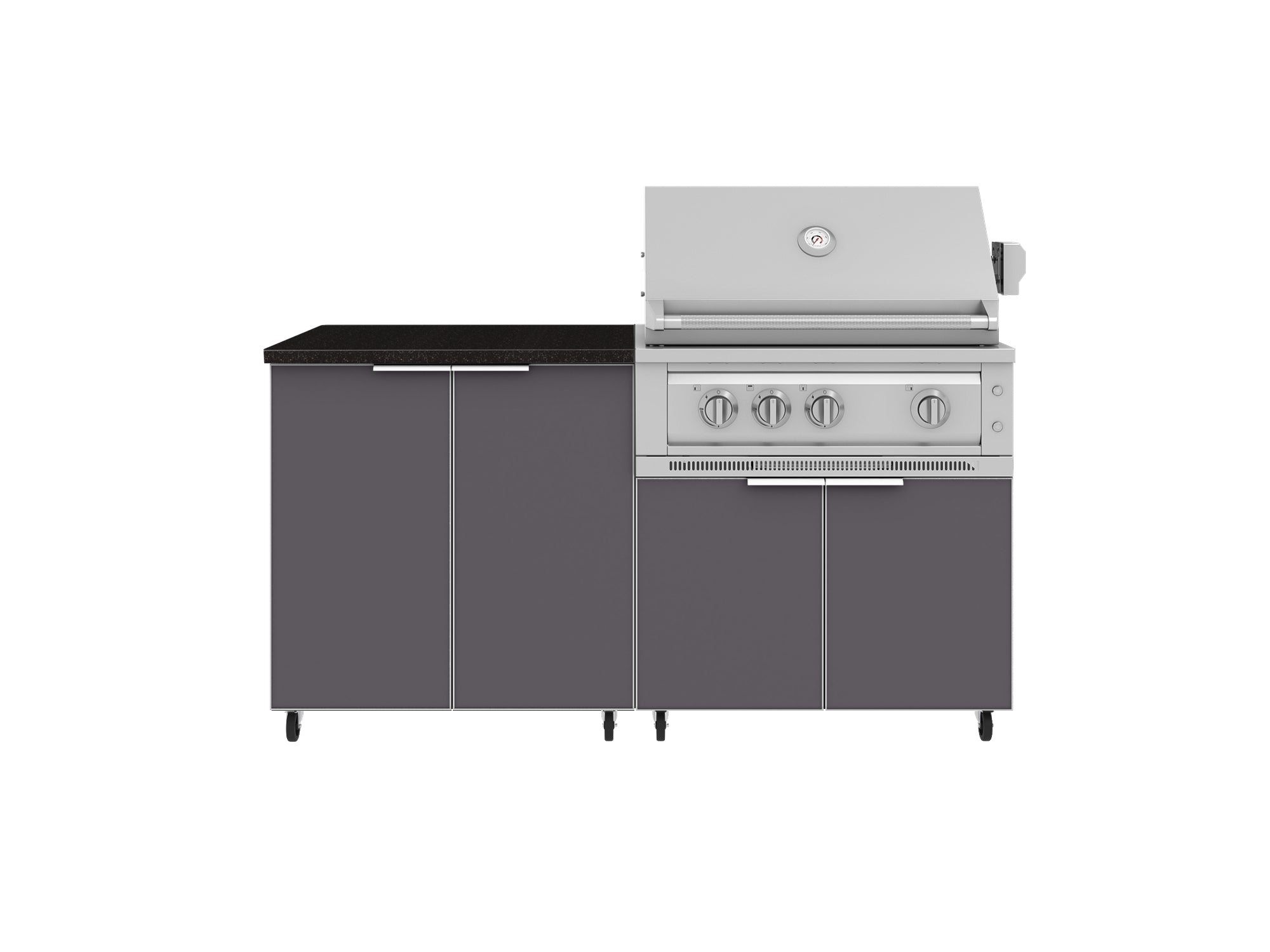 Outdoor Kitchen Aluminum 4 Piece Cabinet Set with Casters and 2 Door, Grill Cabinet, Platinum Grill, Countertop