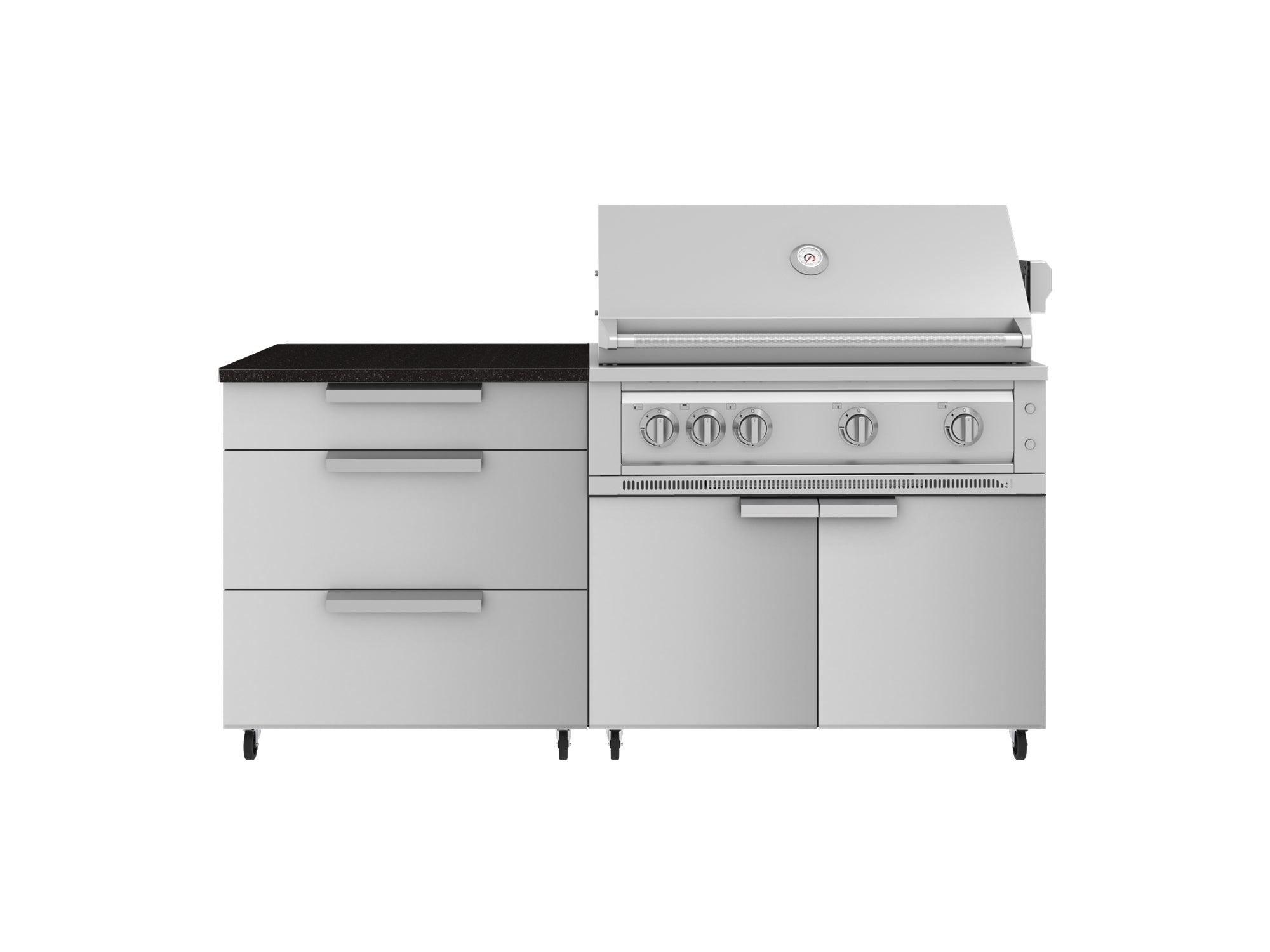Outdoor Kitchen Stainless Steel 4 Piece Cabinet set with Casters and 3 Drawer, Grill Cabinet, Platinum Grill, Countertop