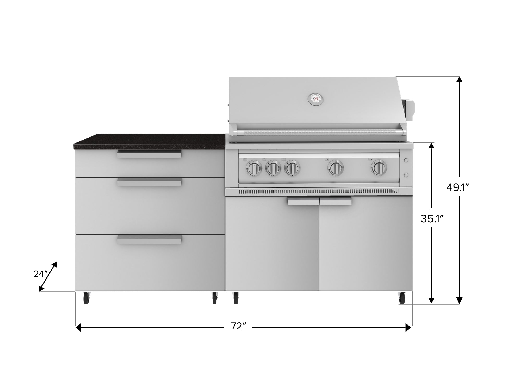 Outdoor Kitchen Stainless Steel 4 Piece Cabinet set with Casters and 3 Drawer, Grill Cabinet, Platinum Grill, Countertop