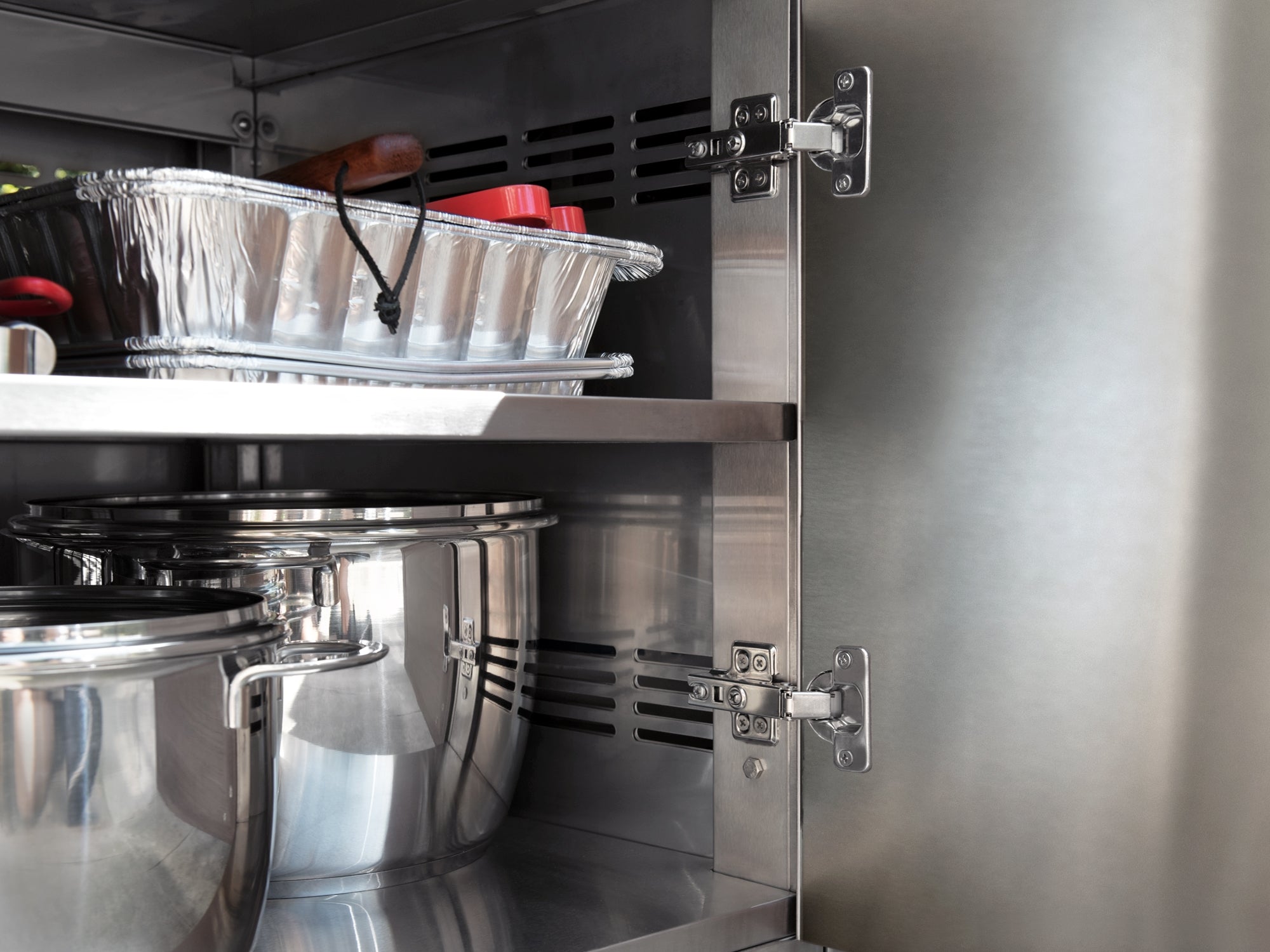 Outdoor Kitchen Stainless Steel 4 Piece Cabinet set with Casters and 3 Drawer, Grill Cabinet, Platinum Grill, Countertop