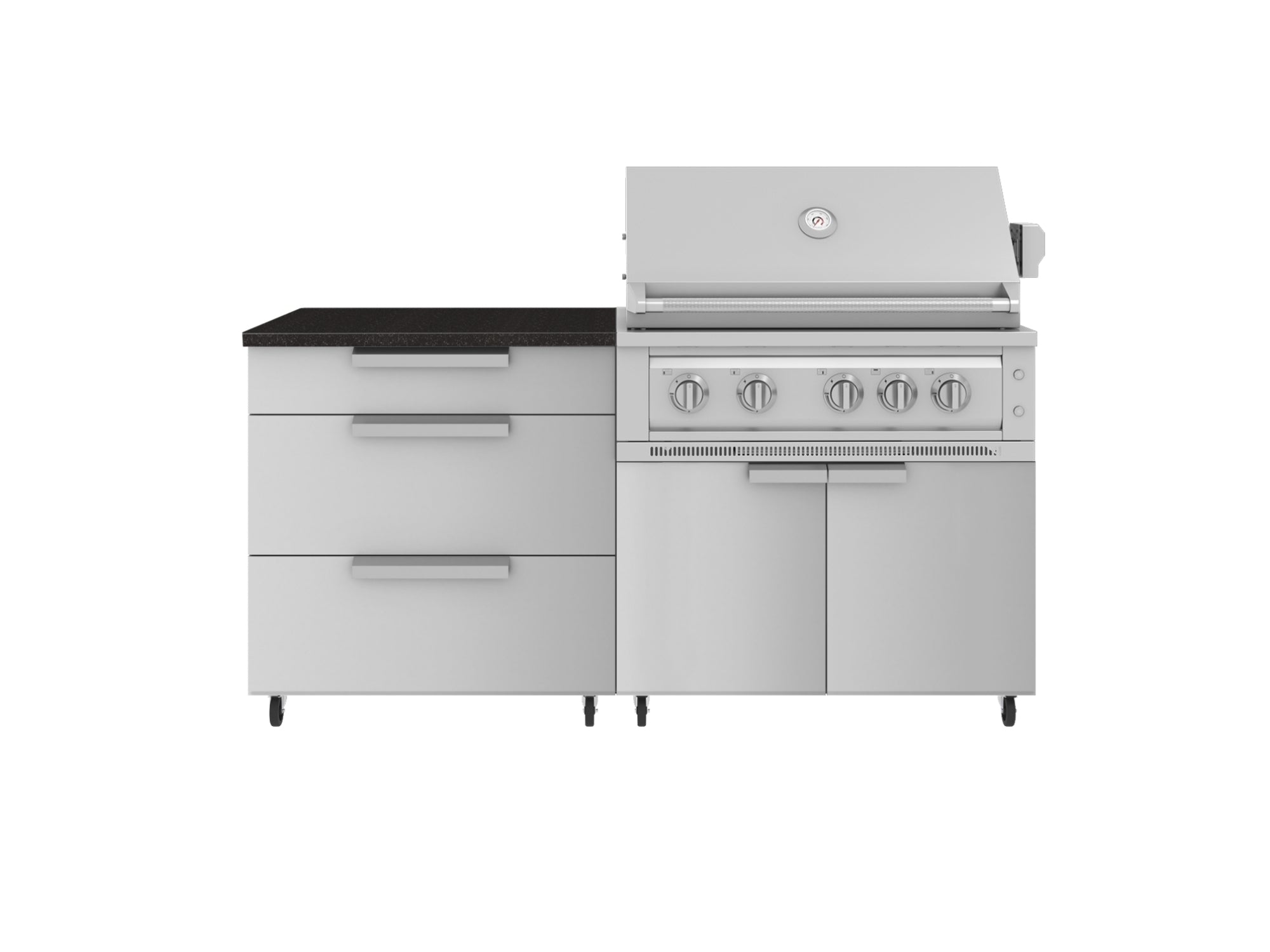 Outdoor Kitchen Stainless Steel 4 Piece Cabinet set with Casters and 3 Drawer, Grill Cabinet, Platinum Grill, Countertop