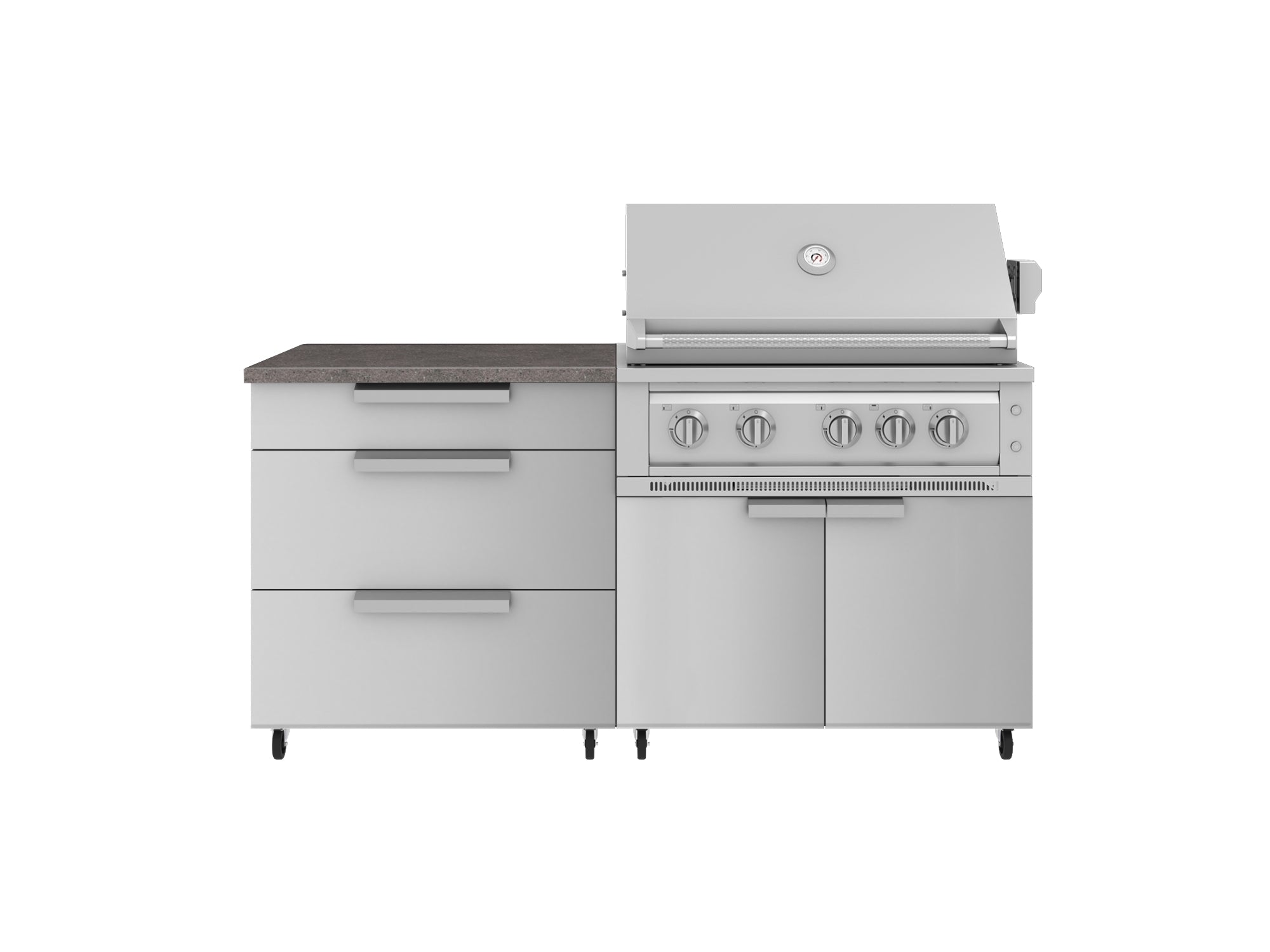 Outdoor Kitchen Stainless Steel 4 Piece Cabinet set with Casters and 3 Drawer, Grill Cabinet, Platinum Grill, Countertop