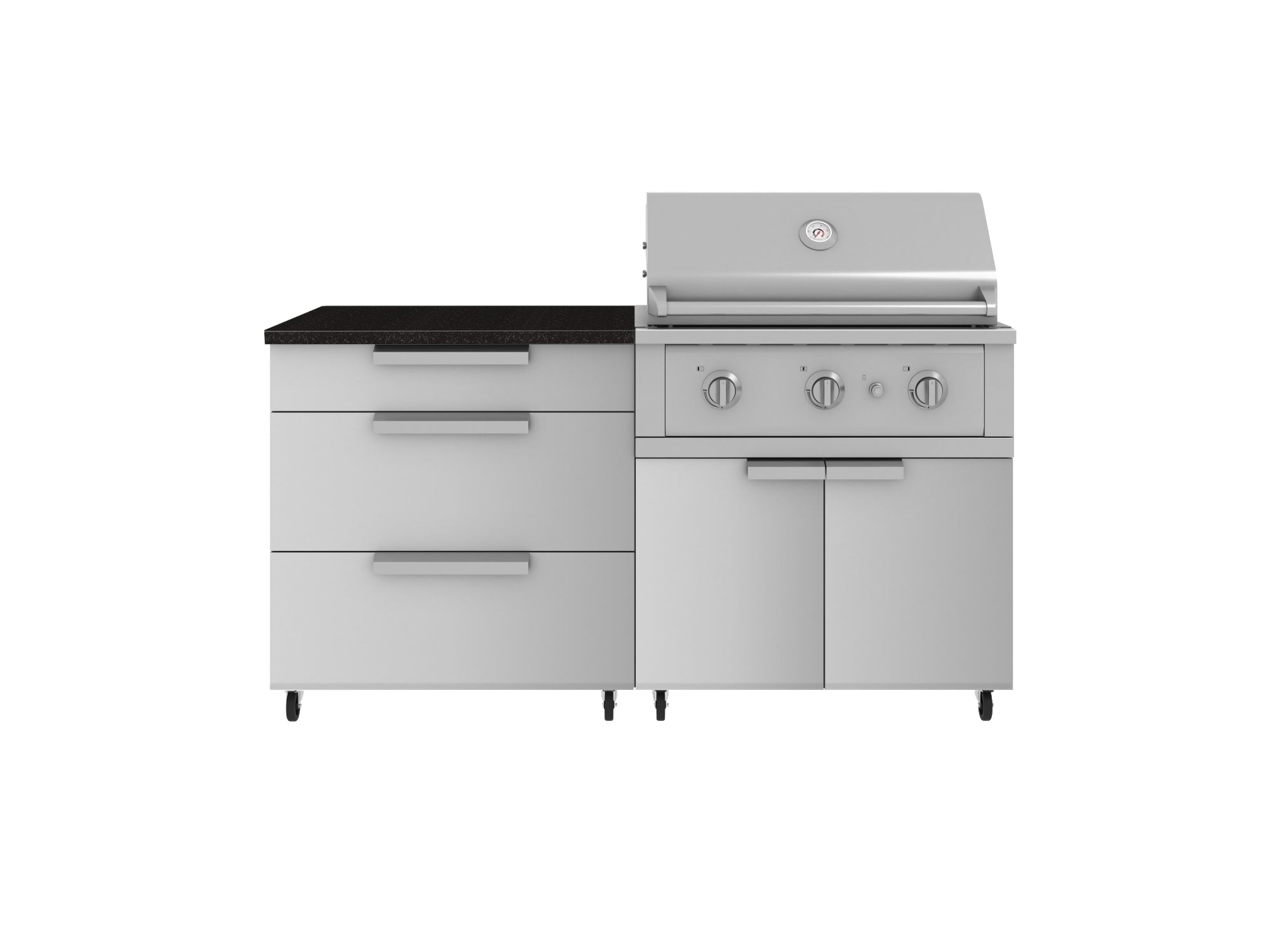 Outdoor Kitchen Stainless Steel 4 Piece Cabinet Set with Casters and 3 Drawer, Grill Cabinet, Performance Grill, Countertop