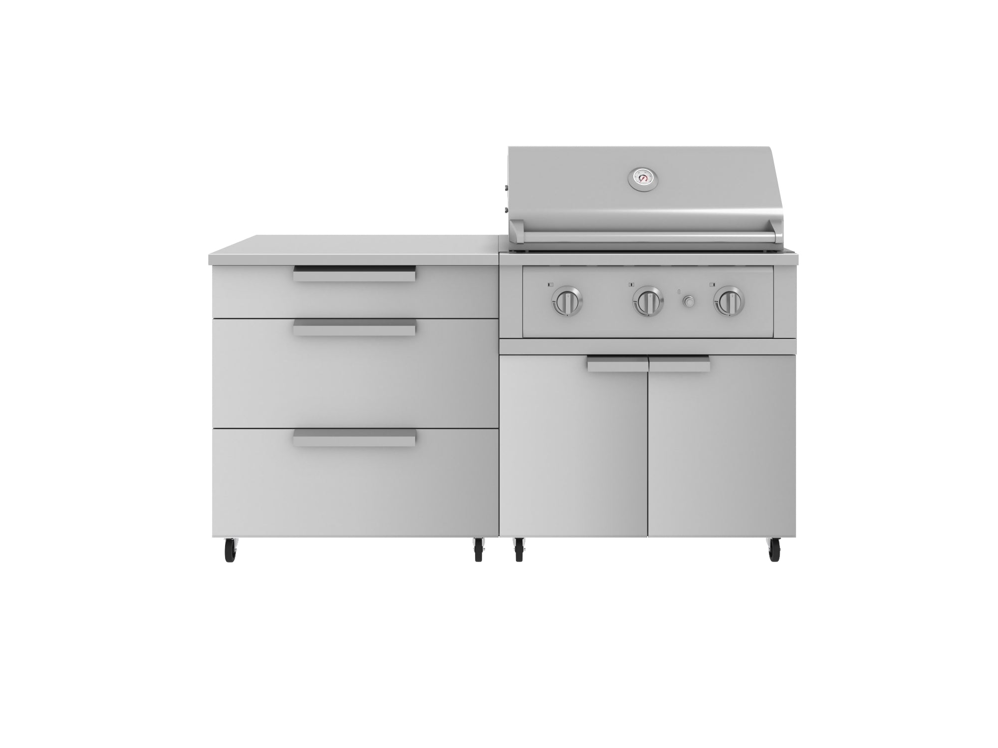 Outdoor Kitchen Stainless Steel 4 Piece Cabinet Set with Casters and 3 Drawer, Grill Cabinet, Performance Grill, Countertop