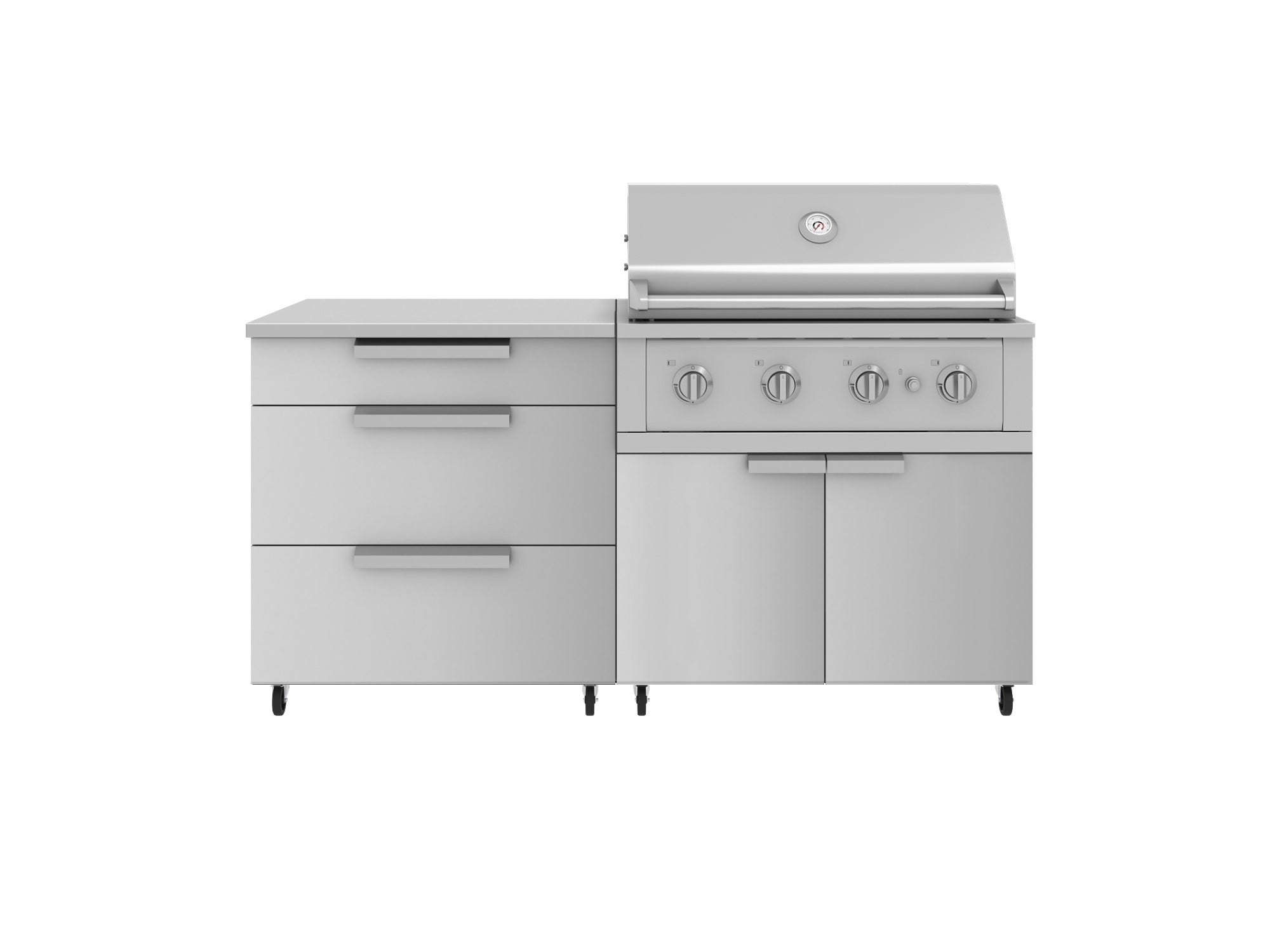 Outdoor Kitchen Stainless Steel 4 Piece Cabinet Set with Casters and 3 Drawer, Grill Cabinet, Performance Grill, Countertop