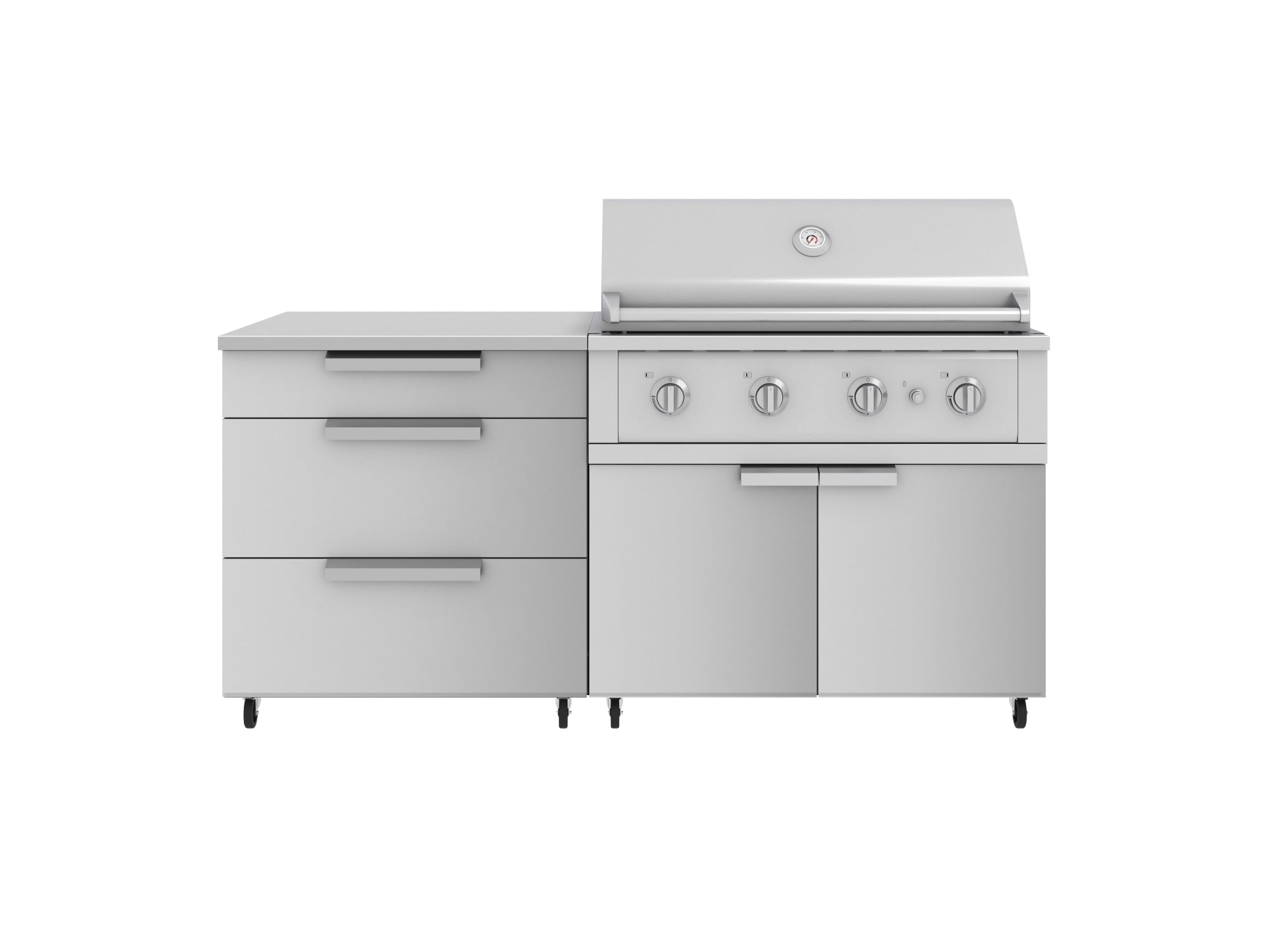 Outdoor Kitchen Stainless Steel 4 Piece Cabinet Set with Casters and 3 Drawer, Grill Cabinet, Performance Grill, Countertop